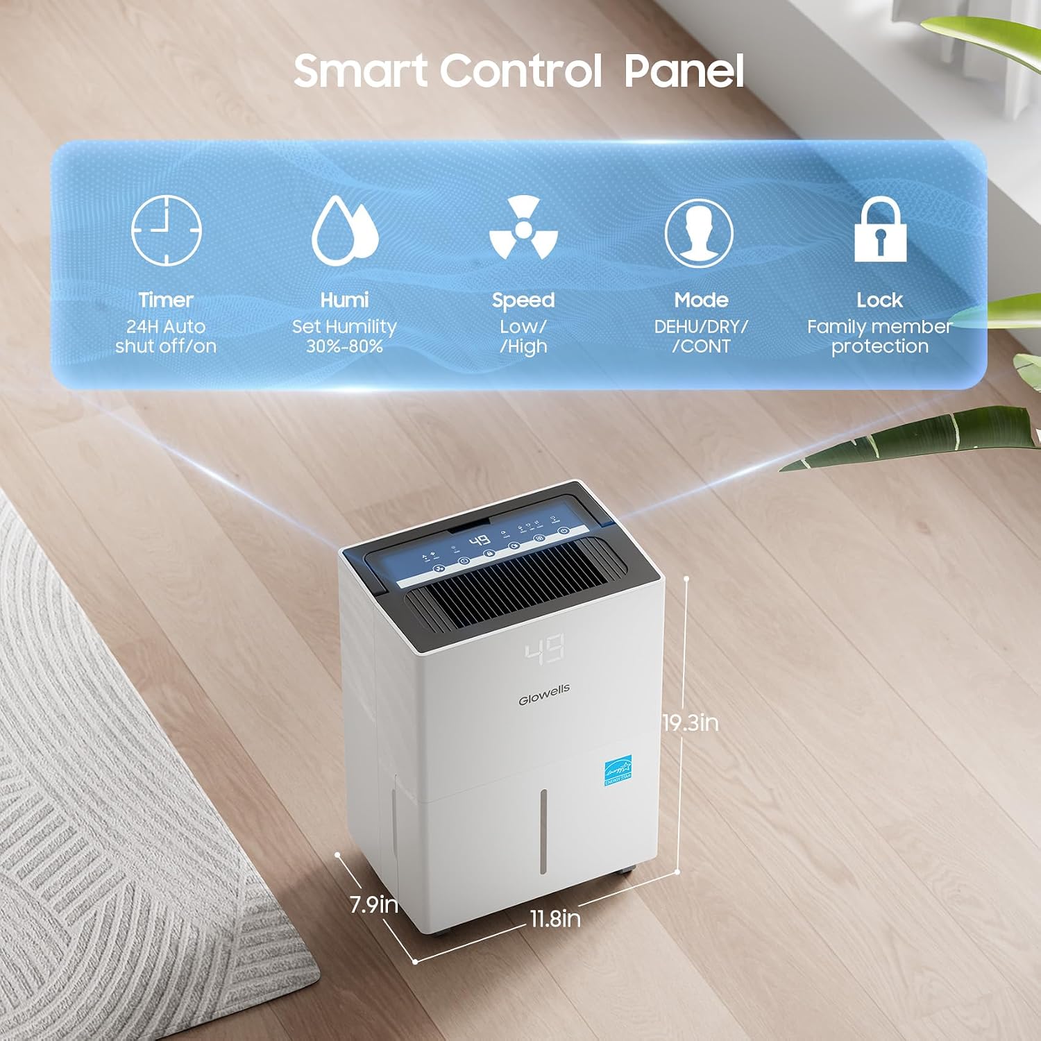 6500 Sq.Ft Energy Star Dehumidifier for Basement, 120 Pints Home Dehumidifier with Drain Hose for Large Room Crawl Space, Dehumidifiers with Smart Humidity Control, 1.32 Gal Water Tank, Auto Defrost