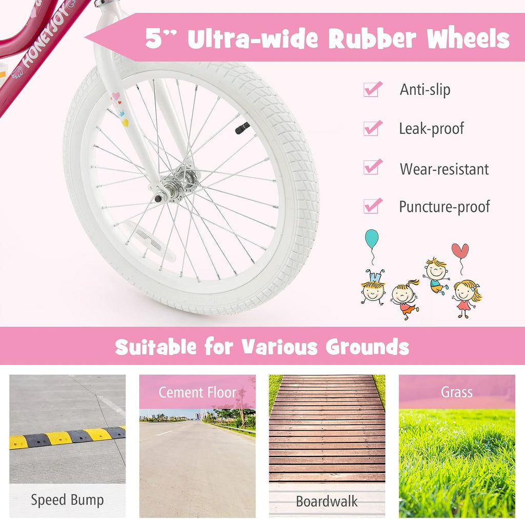 HONEY JOY Kids Bike, 14 16 18 Inch Girls Bike for Toddlers w/Training Wheels, Handbrake & Coaster Brake, Steel Frame, Fully Enclosed Chain, Little Princess Style Children Bicycle, Gift for Girls 3-8