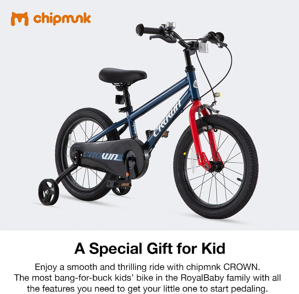 Chipmunk Kids Bike 12 14 16 18 Inch Bicycle with Training Wheels Beginners Boys Girls Ages 3-10 Years Multiple Colors