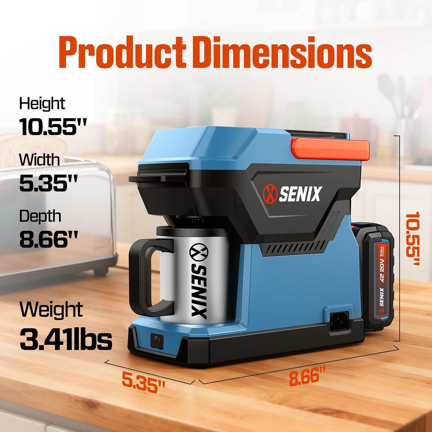 SENIX Portable Coffee Maker with 5000mAh Battery, Dual AC/DC Electric Coffee Machine for Car/RV/Camping, Cordless Outdoor Travel Brewer Compatible with Ground & ESE Pods, Included Cup
