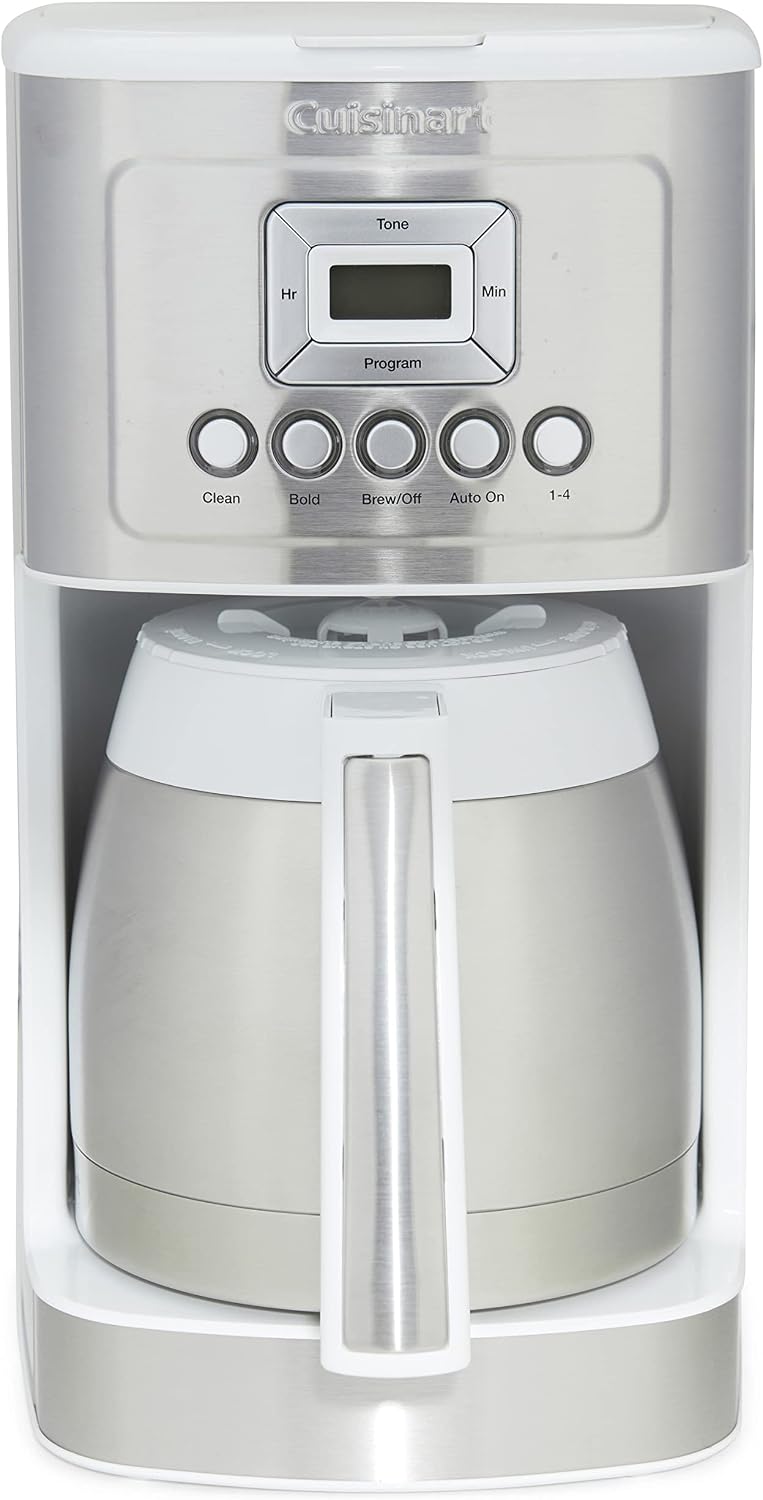 Cuisinart 12-Cup Coffee Maker, Programmable PerfecTemp Thermal Carafe Coffee Machine with 1-4 Cup Setting, Brew Strength Control and Brew Pause, Stainless Steel, White