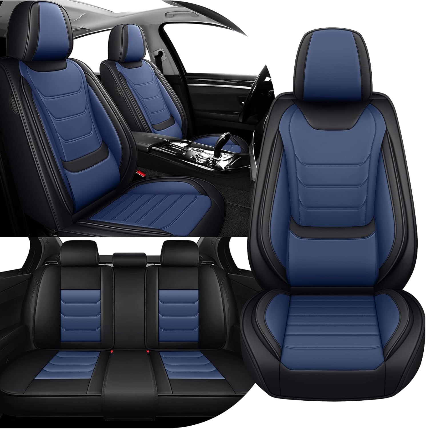 Car Seat Cover Full Set for Buick Envista Seat Covers 2024-2025, Nappa Leather Waterproof Seat Covers For Cars, Airbag Compatible, Universal Automotive Seat Covers (Standard 5 Seats/Black Blue)
