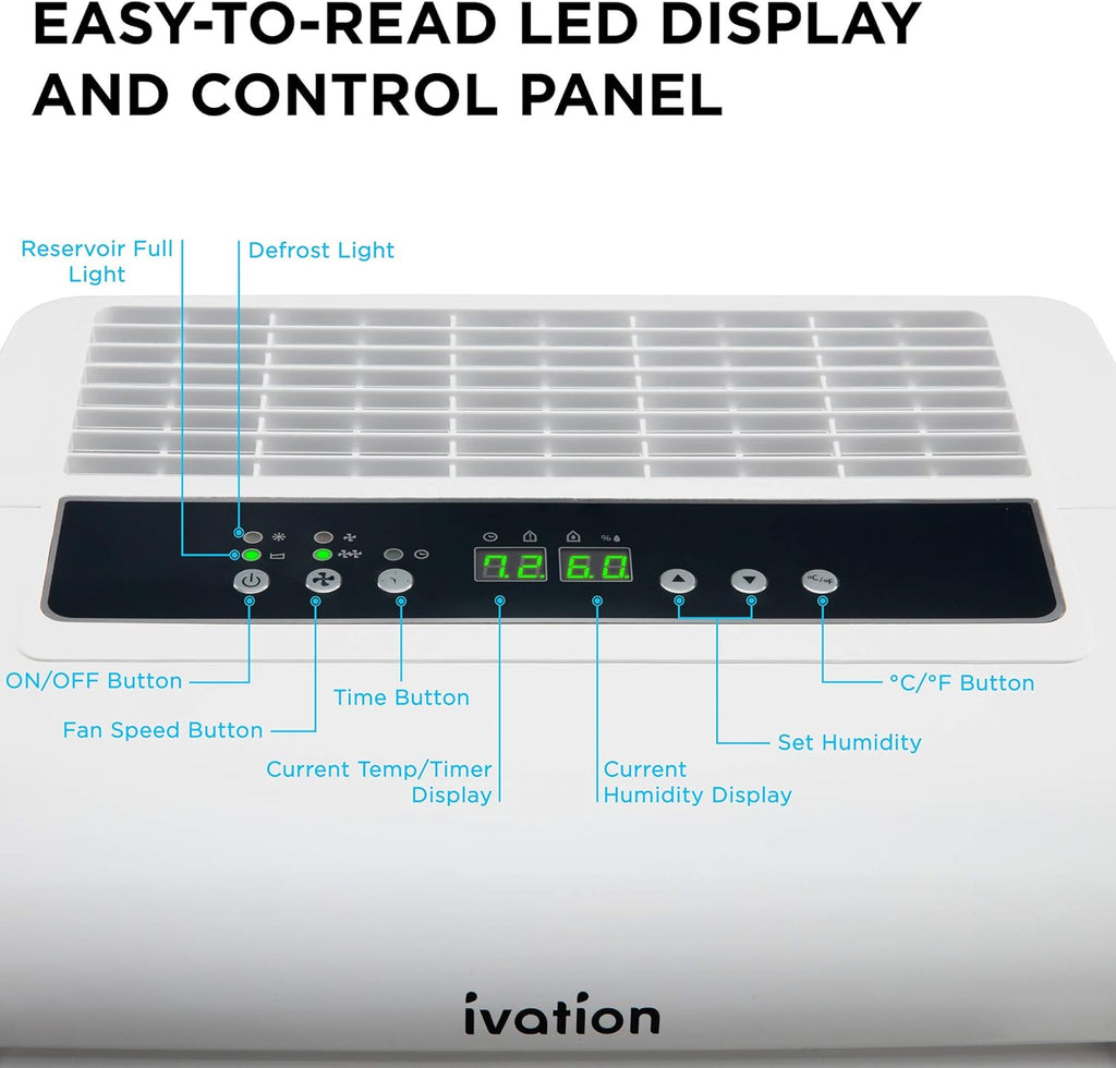 Ivation 4,500 Sq Ft Dehumidifier with Pump, Large Capacity Compressor Includes Programmable Humidity, Hose Connector, Auto Shutoff and Restart and Washable Filter (4,500 Sq Ft W/Pump)