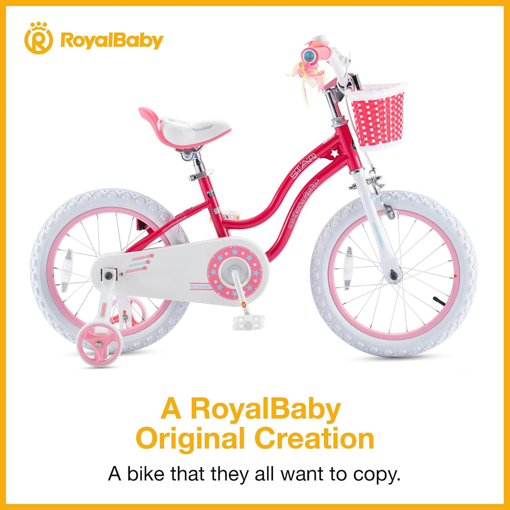 RoyalBaby Girls Bike with Training Wheels, Stargirl Kids Bicycle 14 Inch Toddlers to Big Kids 3-5 Years, Star Pink