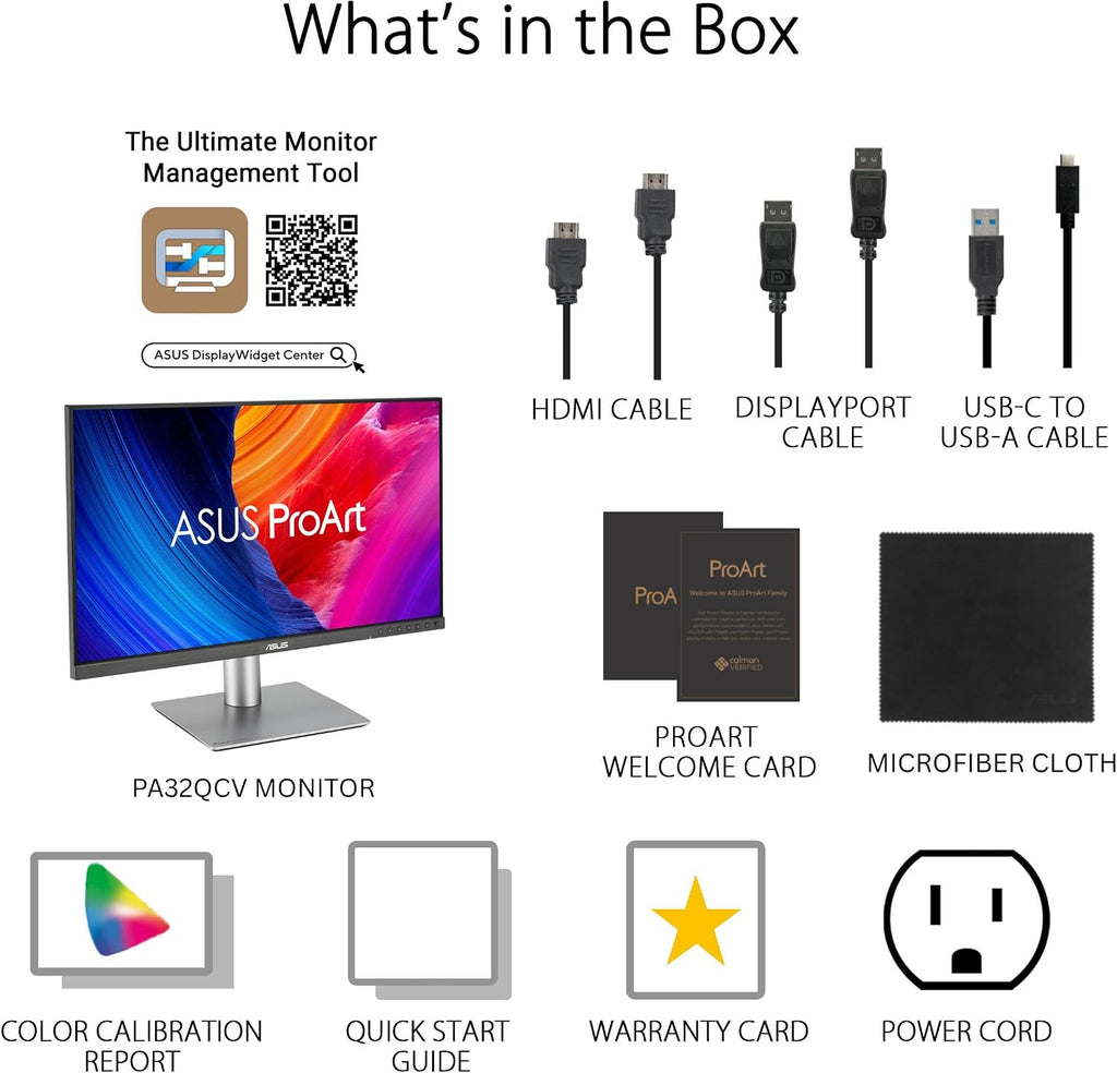 ASUS ProArt Display 32' 6K Professional Monitor (PA32QCV) - IPS, 6K (6016 x 3384), 98% DCI-P3, LuxPixel™, ΔE < 2, Calman Verified, Thunderbolt 4, DisplayHDR600, DisplayWidget, 3 yr Warranty