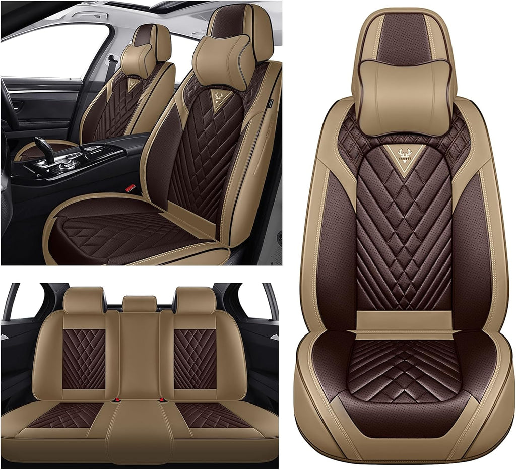 Car Seat Covers for Chevy Silverado 1500 2000-2026, Waterproof Nappa Leather Full Set Seat Cover with Headrests, Anti-Slip and Comfortable Automotive Seat Protector&Accessories(Brown Coffee)