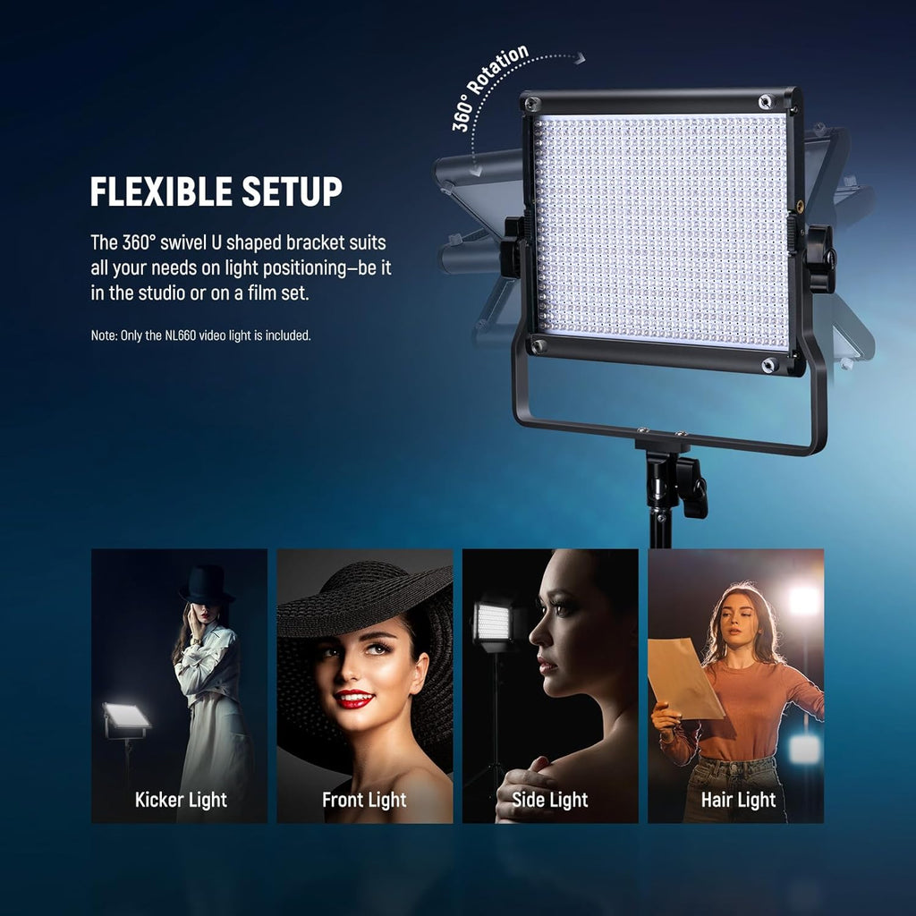 NEEWER Bi Color LED Studio Light with Tripod Stand Barndoors, Video Panel Key Lighting for Video Recording Streaming Photoshoot Photography, 660 LEDs 3200K-5600K 3300lx/1m Dimmable CRI96+, NL660