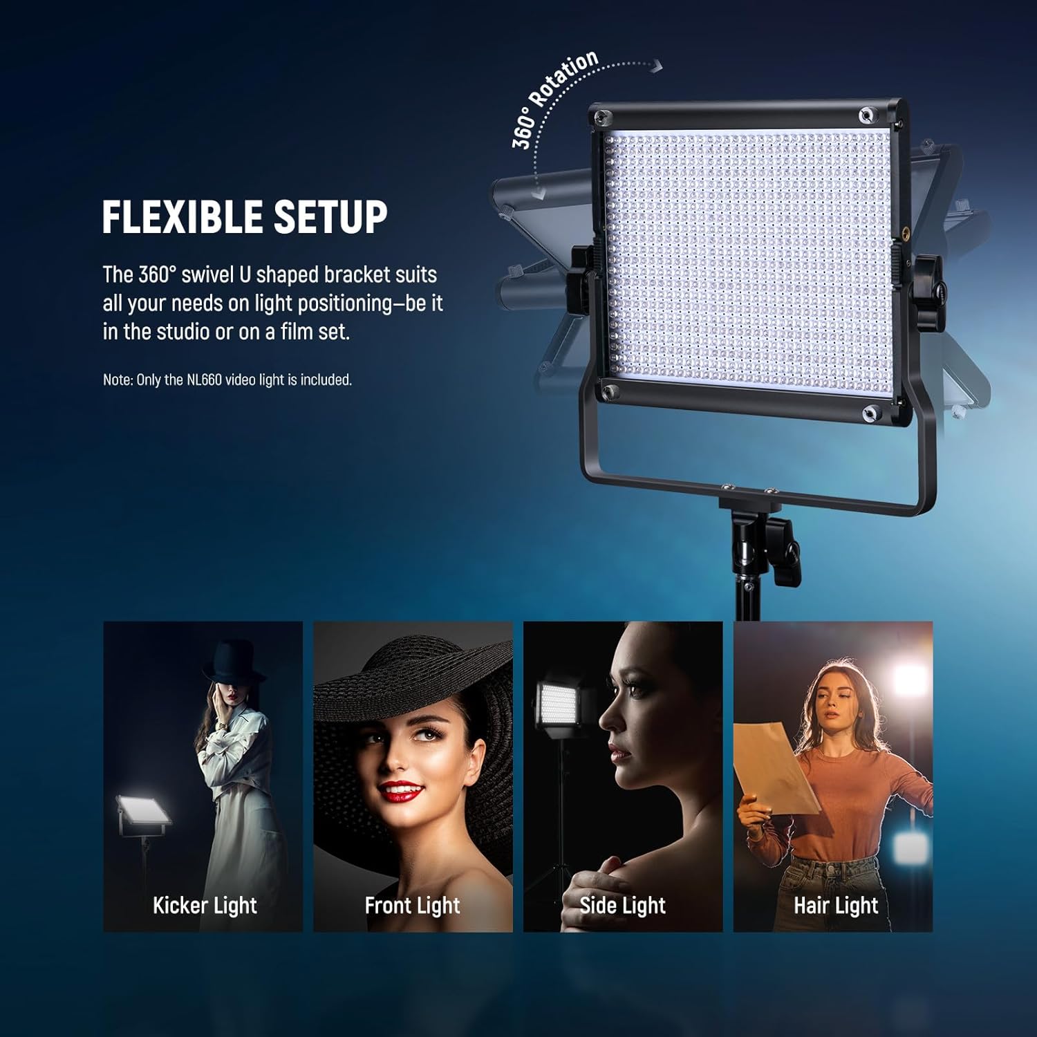 NEEWER Bi Color LED Studio Light with Tripod Stand Barndoors, Video Panel Key Lighting for Video Recording Streaming Photoshoot Photography, 660 LEDs 3200K-5600K 3300lx/1m Dimmable CRI96+, NL660