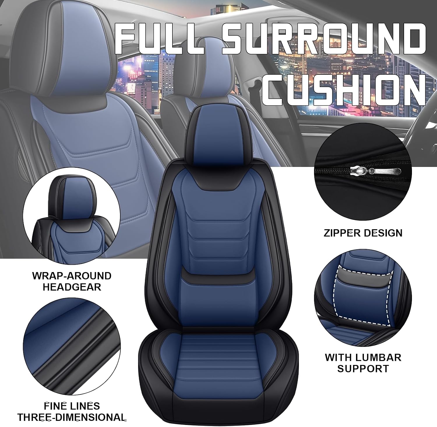 Car Seat Cover Full Set for Buick Envista Seat Covers 2024-2025, Nappa Leather Waterproof Seat Covers For Cars, Airbag Compatible, Universal Automotive Seat Covers (Standard 5 Seats/Black Blue)
