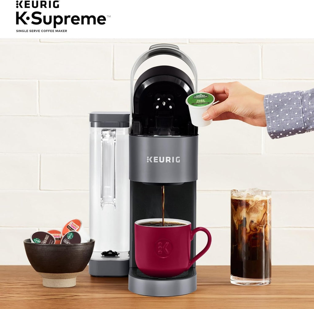 Keurig K-Supreme Single Serve K-Cup Pod Coffee Maker, MultiStream Technology, 4 Brew Sizes, 66oz Dual-Position Removable Reservoir, Gray (Renewed)