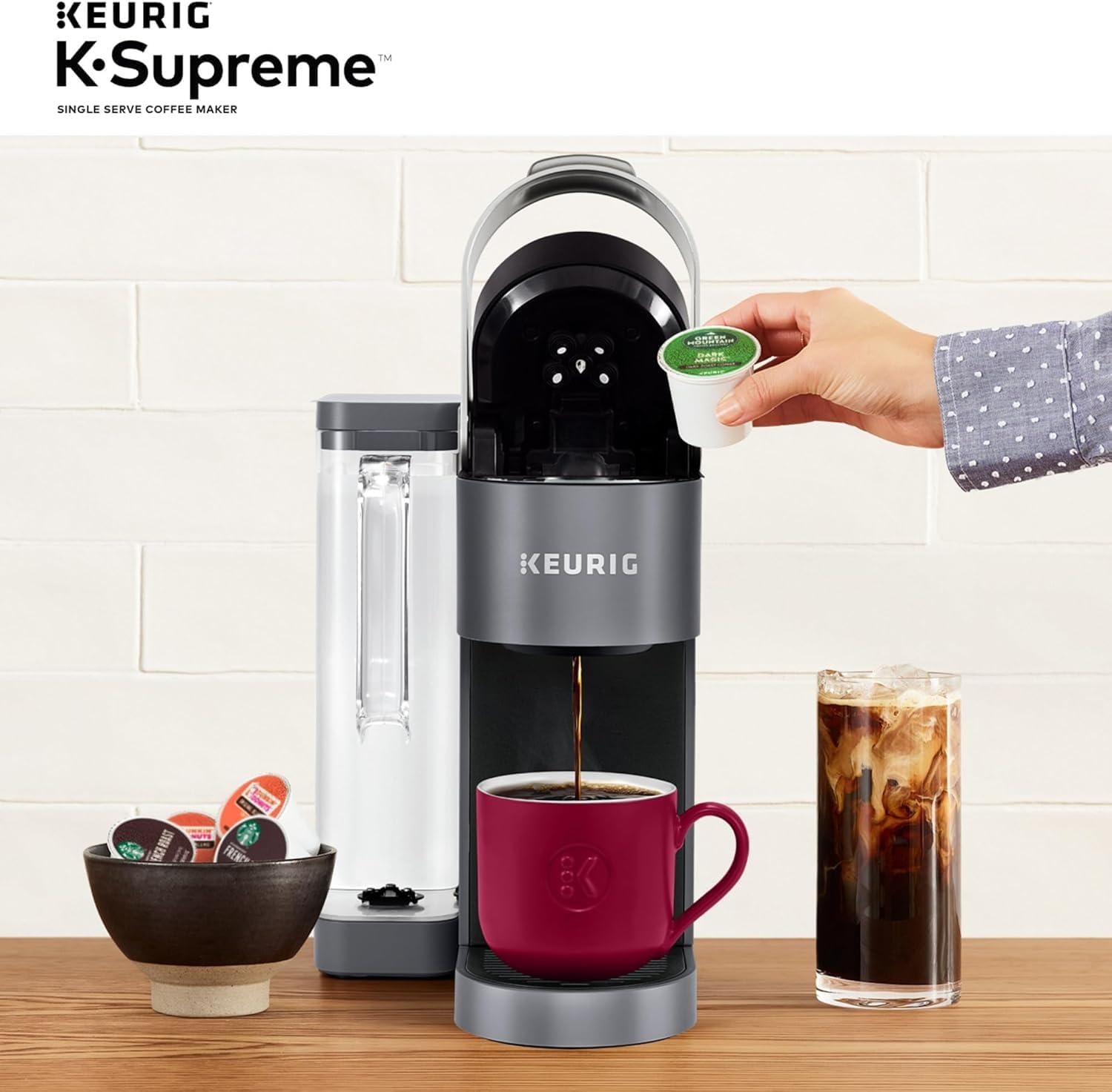 Keurig K-Supreme Single Serve K-Cup Pod Coffee Maker, MultiStream Technology, 4 Brew Sizes, 66oz Dual-Position Removable Reservoir, Gray (Renewed)