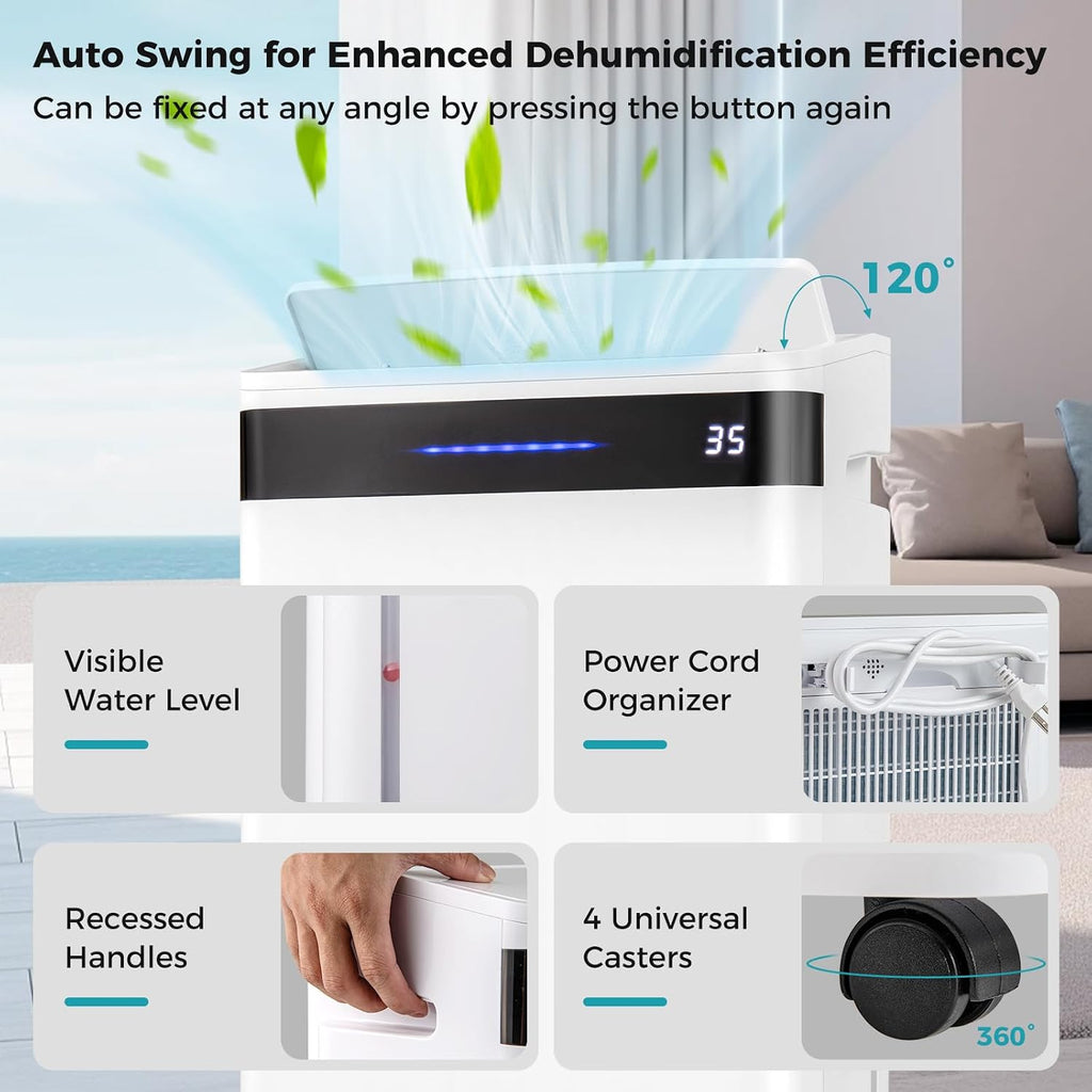 COSTWAY 4,500 Sq. Ft Dehumidifier for Basement, 3-Color Humidity Indicator, Dry Clothes Mode, 12' Drain Hose & Wheels, 57 Pint/Day Dehumidifier for Large Room (White&Black)