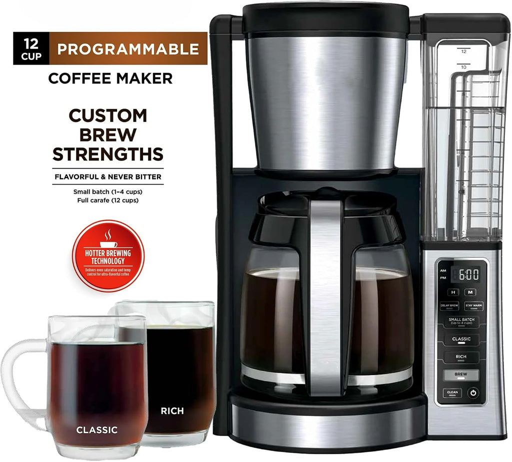 Niinja 12-Cup Programmable Coffee Maker, Glass Carafe with Classic & Rich Brew Styles, Adjustable Warming Plate & Removable 60‑oz Reservoir