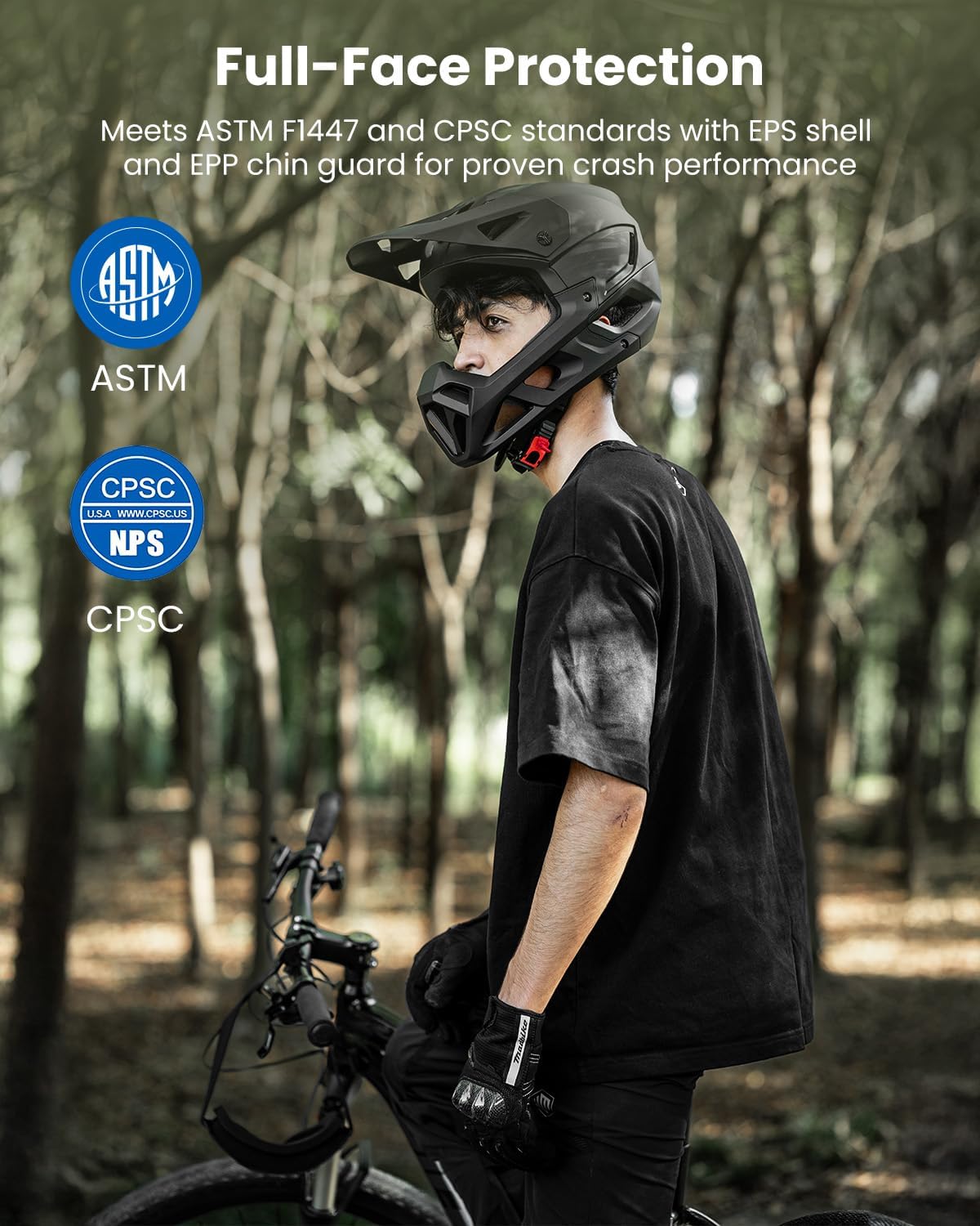 ILM Full Face Mountain Bike Helmet ASTM CPSC Adult with Adjustable Visor for MTB BMX Model HT58