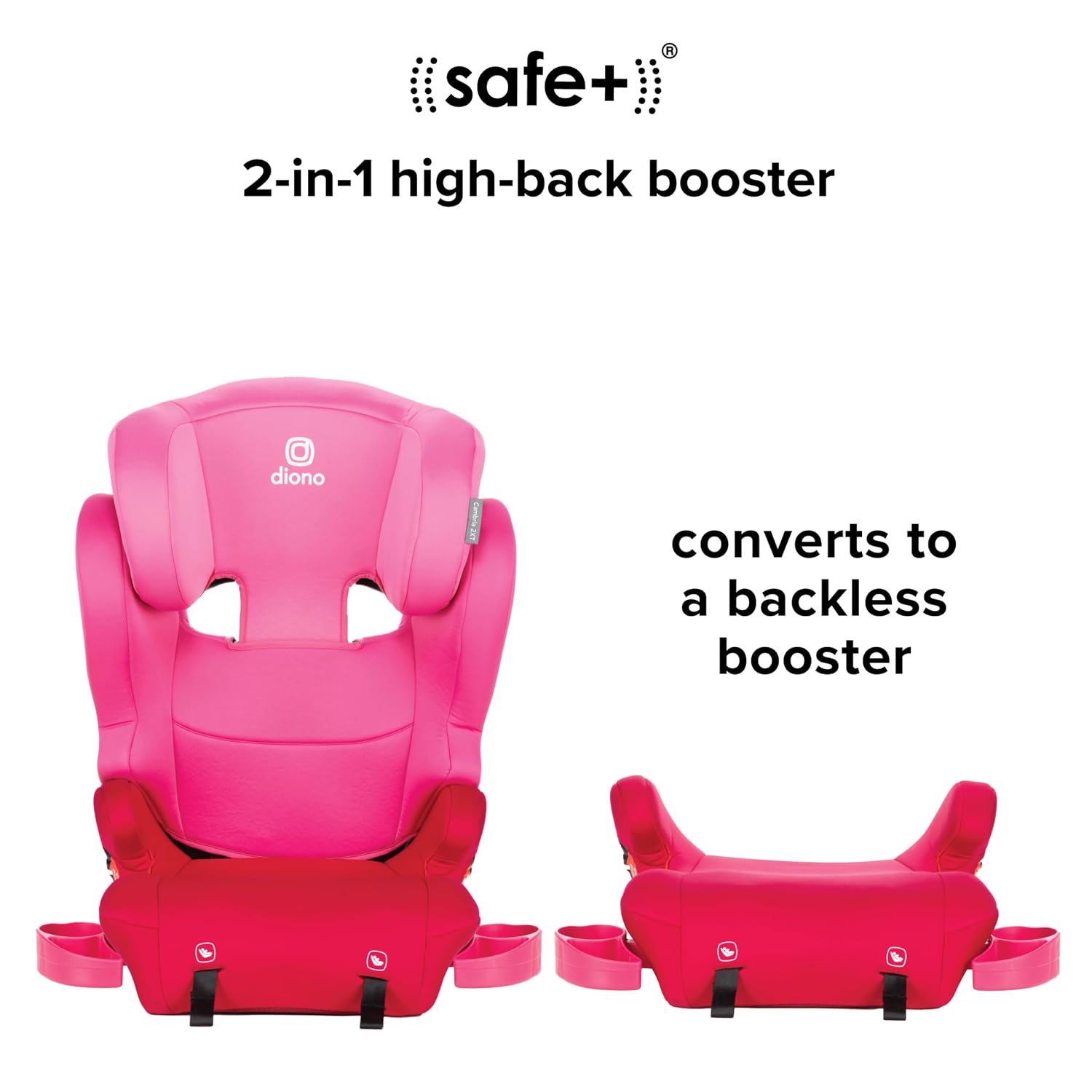 Diono Cambria 2XT XL, Dual Latch Connectors, 2-in-1 Belt Positioning Booster Seat, High-Back to Backless Booster with Space and Room to Grow, 8 Years 1 Booster Seat, Pink Cotton Candy