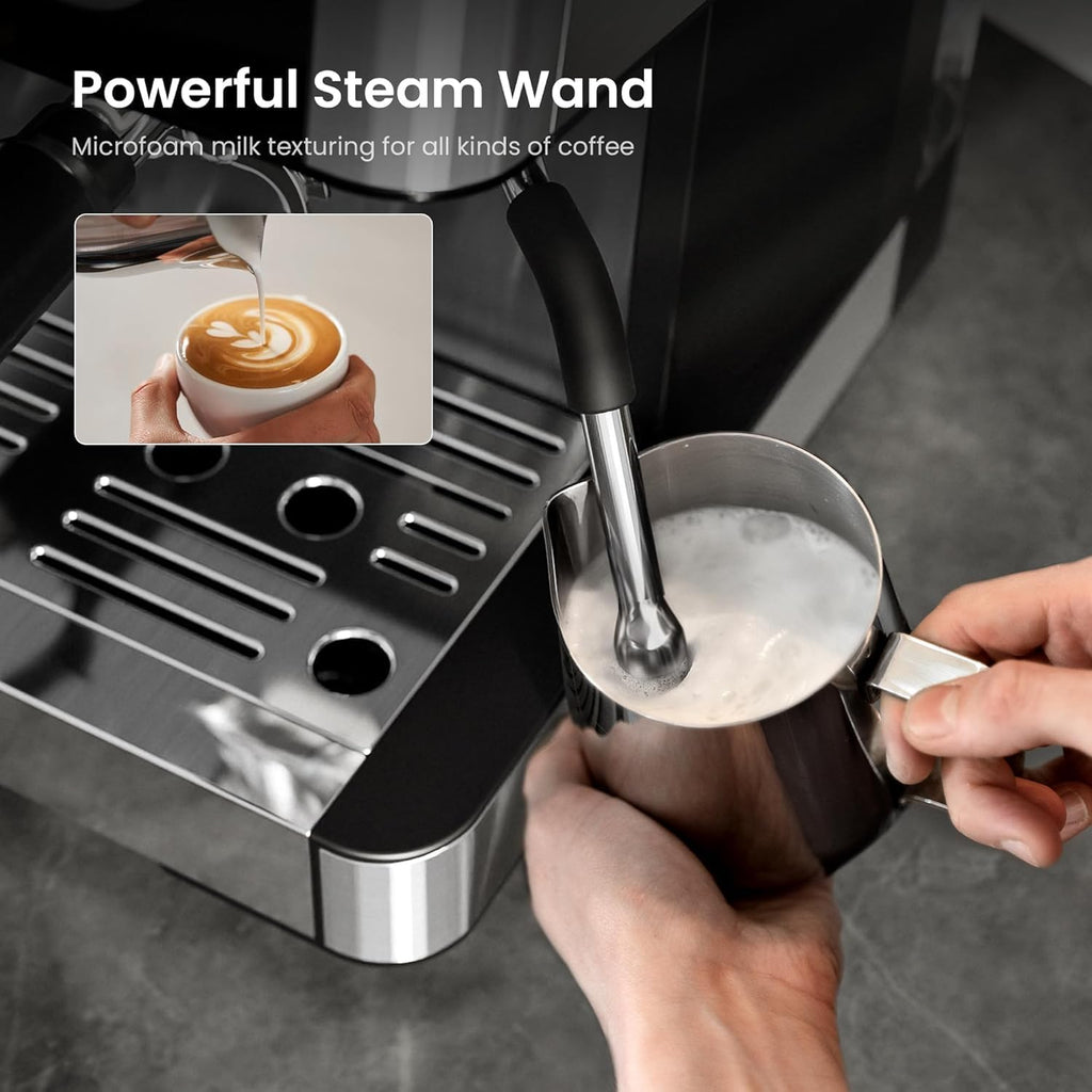 Kismile 15 Bar Espresso Machines with Grinder, Professional Espresso Maker with Removable Water Tank, Milk Frother Steam Wand for Latte&Cappuccino,Hot Water Function for Home