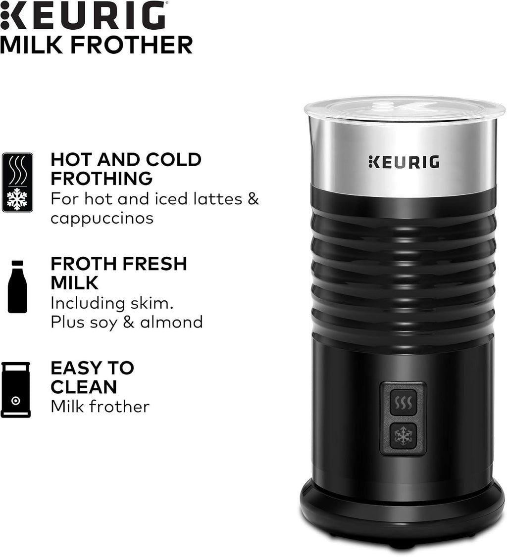 Keurig K-Elite Single-Serve K-Cup Pod Coffee Maker, Brushed Silver & Standalone Frother Works Non-Dairy Milk, Hot and Cold Frothing, 6 Oz, Black