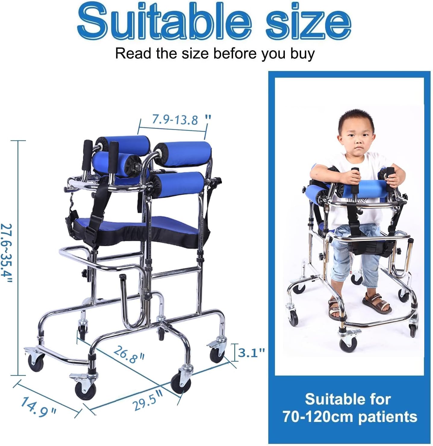 Walkers Disabled Children Cerebral Palsy Disabled Kids Walker Six Wheel Anti Tilt Foldable Belt Seat Adjustable Height Width, Disabled Auxiliary Equipment Rehabilitation Training Walking Aid