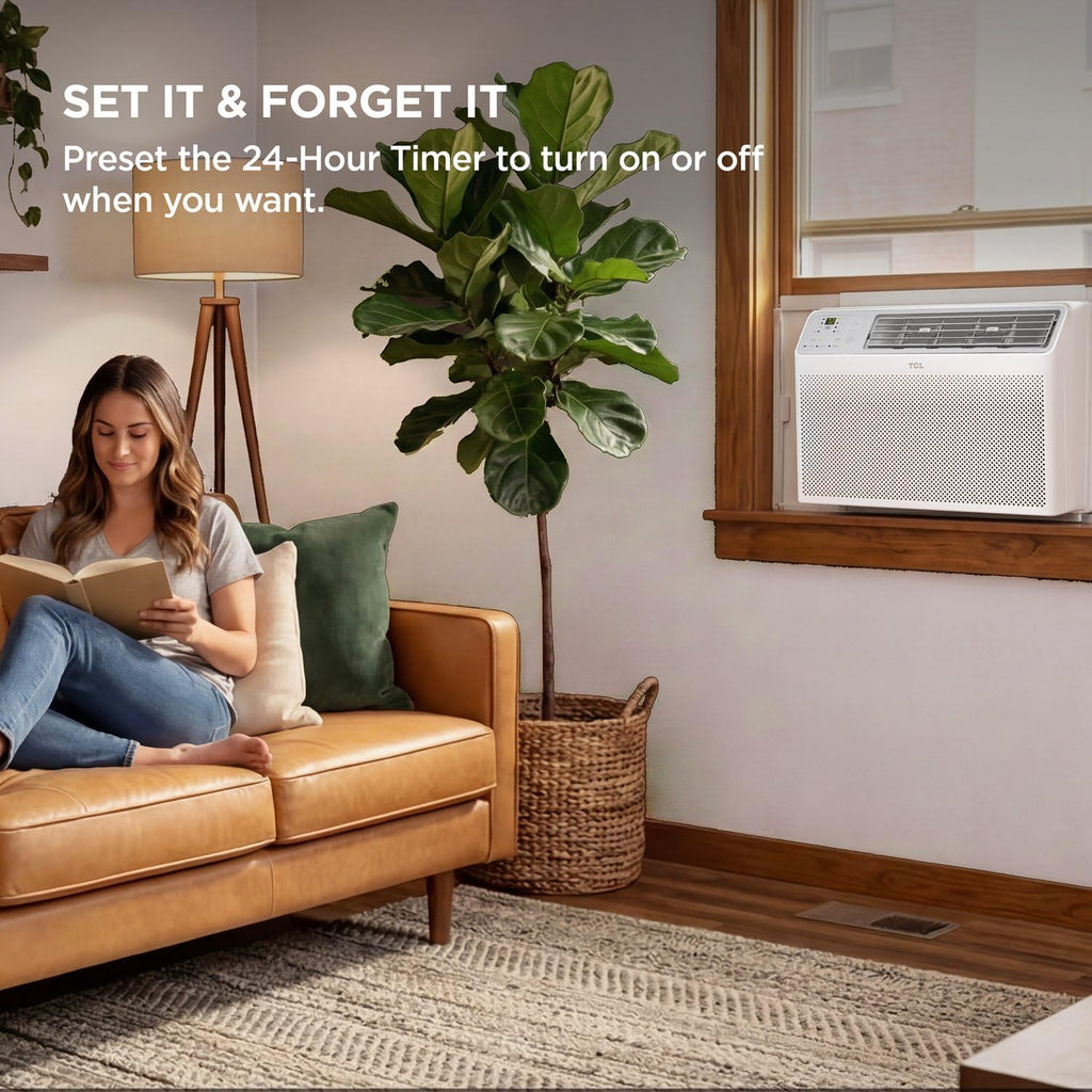 TCL 8000 BTU Smart Window Air Conditioner, Best Compact Quiet Energy Efficient AC Unit, Fan & Dehumidifier, Rooms Up To 350 Sq. Ft., Remote Control, Works with Alexa, Google Assistant & TCL Home App