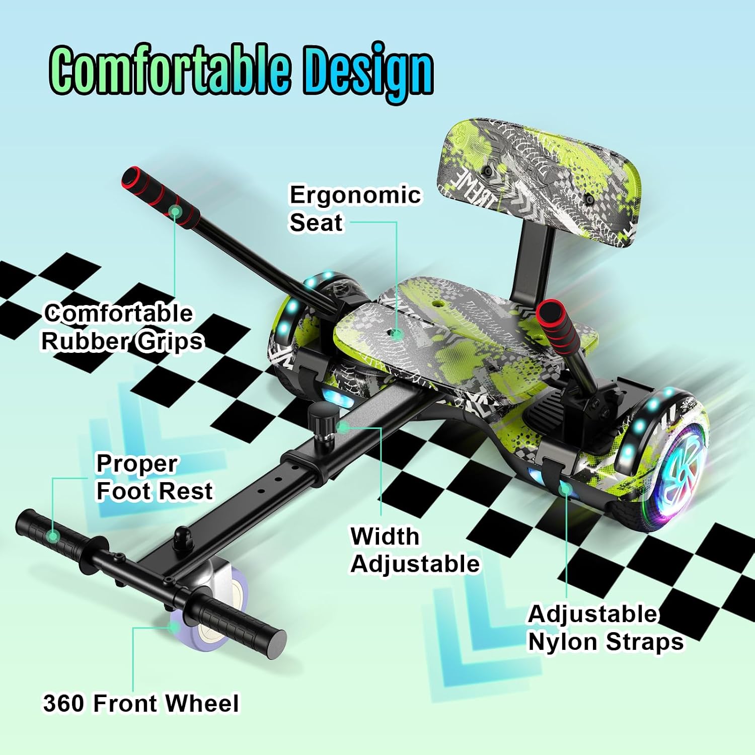 Scooter Seat Attachment, Scooter with Go Kart for Kids Boys Girls Adults, LED Lights, Bluetooth(Include Go-Kart)