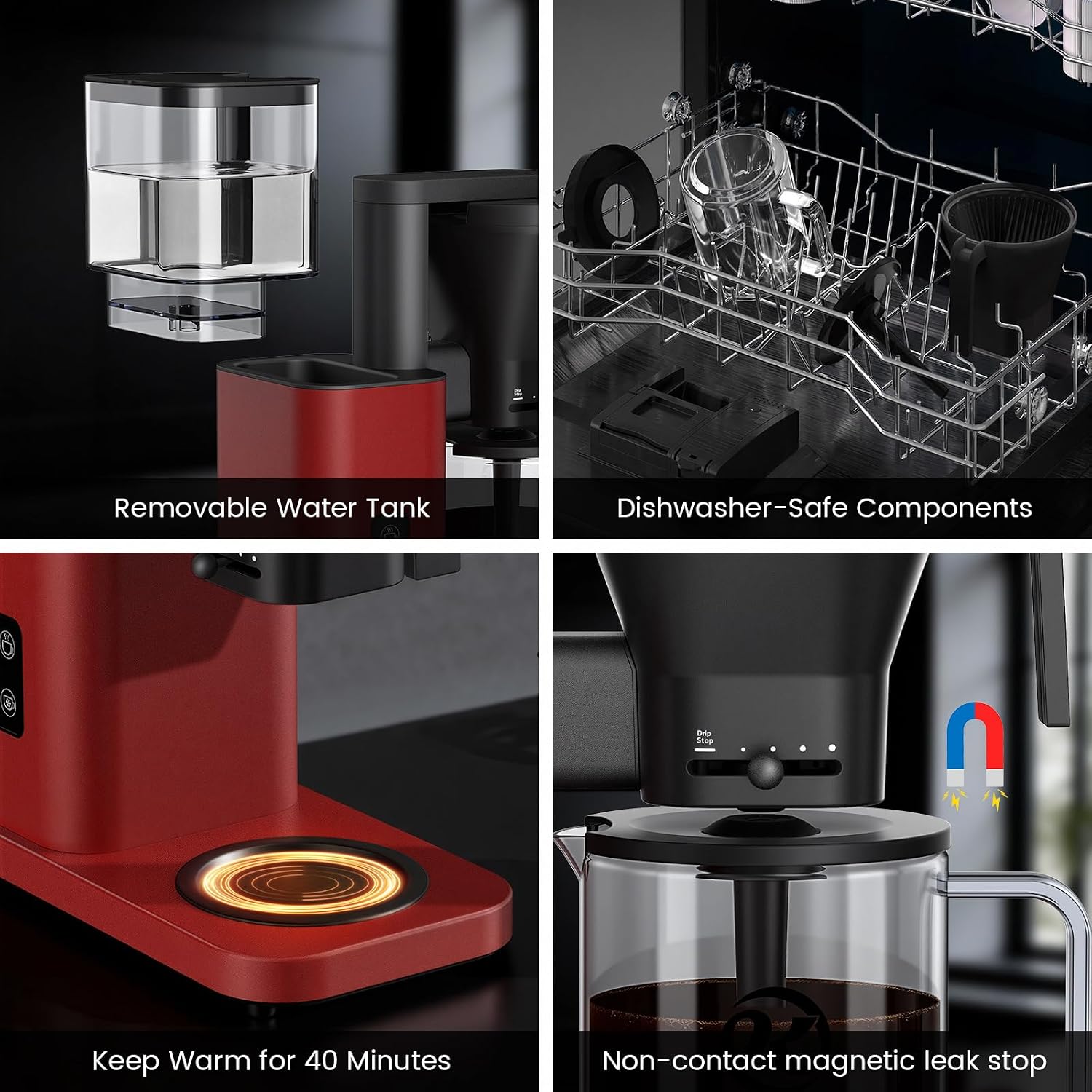 Kismile Drip Coffee Machine,SCA Certified Coffee Maker,Pour Over Coffee Brew with 3s Instant Heat 197-205℉, Adjustable Flow Control, Deep Cold Brew & Keep Warm 40 Min, Easy to Clean (Red)