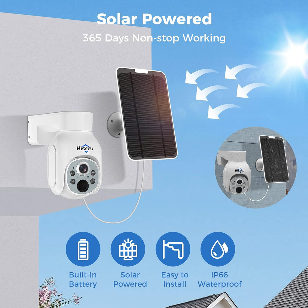 Hiseeu [1TB HDD,4MP Spotlight] Solar Home Security Camera System,PTZ Dome + Bullet Solar Security Cameras Wireless Outdoor,10CH 10 Inch LCD 4K NVR,Smart Human Detection,2-Way Audio,Motion Record
