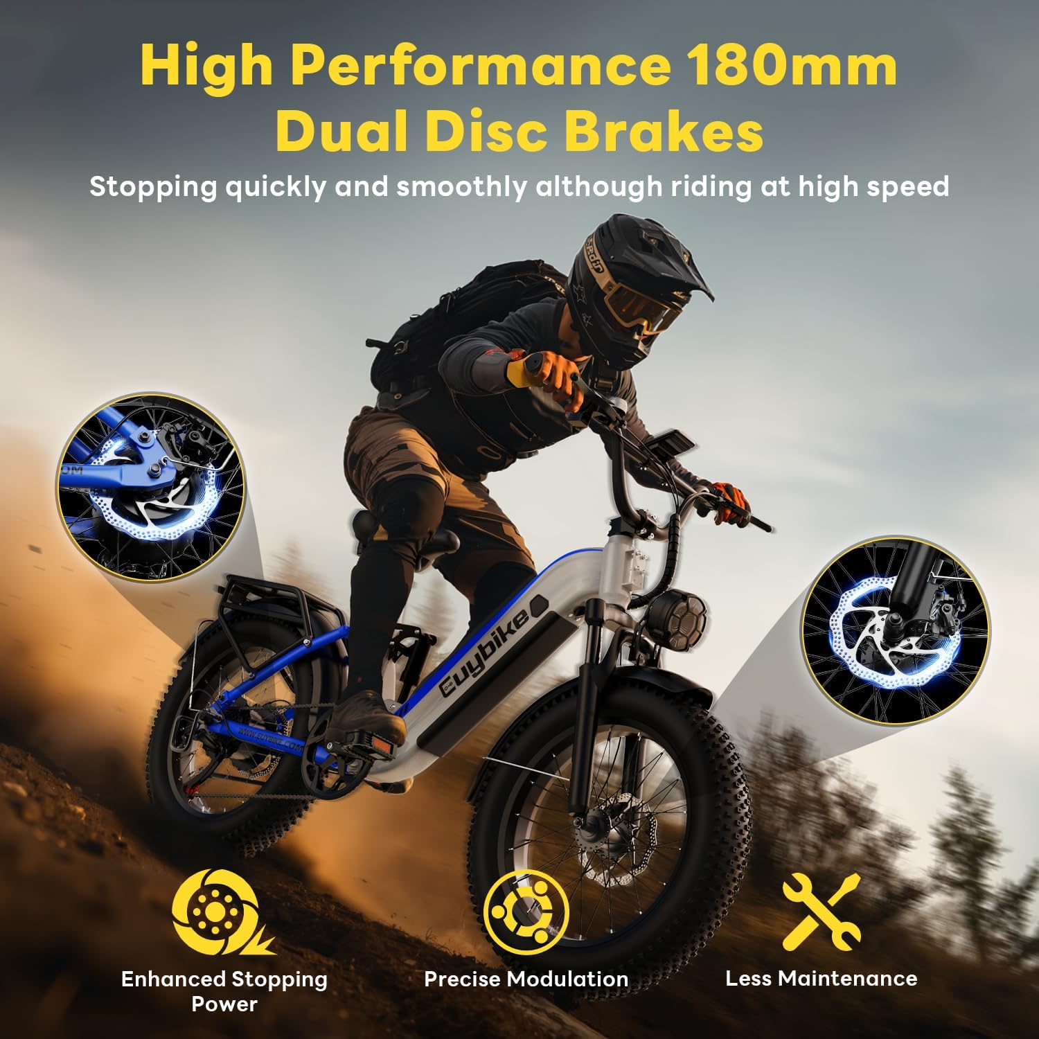 EUYBIKE Electric Bike for Adults 1400W Peak, 48V 20AH(960WH) Removable Battery, 20'x4' Fat Tire Full Suspension 80 Miles Range Step-Thru Hunting Ebike, 7-Speed Dual Brakes Electric Bicycle