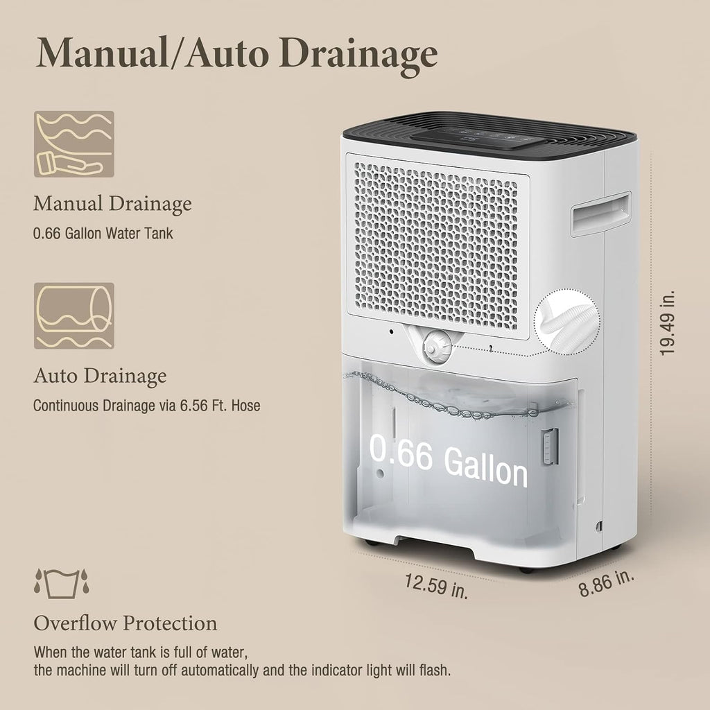 4500 Sq. Ft Dehumidifier with Drain Hose - Ideal for Bedrooms, Basements, Bathrooms, and Laundry Rooms - with Digital Control Panel, 24 Hr Timer, and Front Humidity Display