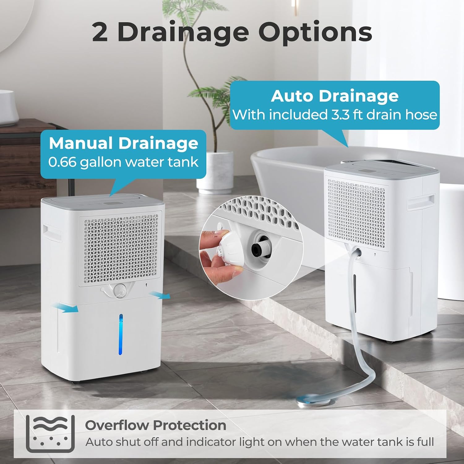 4500 Sq. Ft Dehumidifier for Basement, 52 Pint Garage Dehumidifier for Home, Bedroom & Bathroom with Drain Hose, Smart Humidity Control & Display, 3 Modes, 24H Timer & Auto Defrost