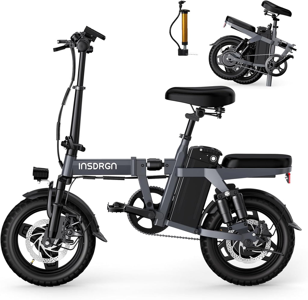 INSDRGN Electric Bike for Adults and Teens, 14' Folding E Bikes, 650W Peak Motor, 48V 499Wh/768Wh Removable Battery, 28-50 Miles PAS Range, 20MPH Electric Mountain Bike, 9 Shock Absorbers, UL 2849