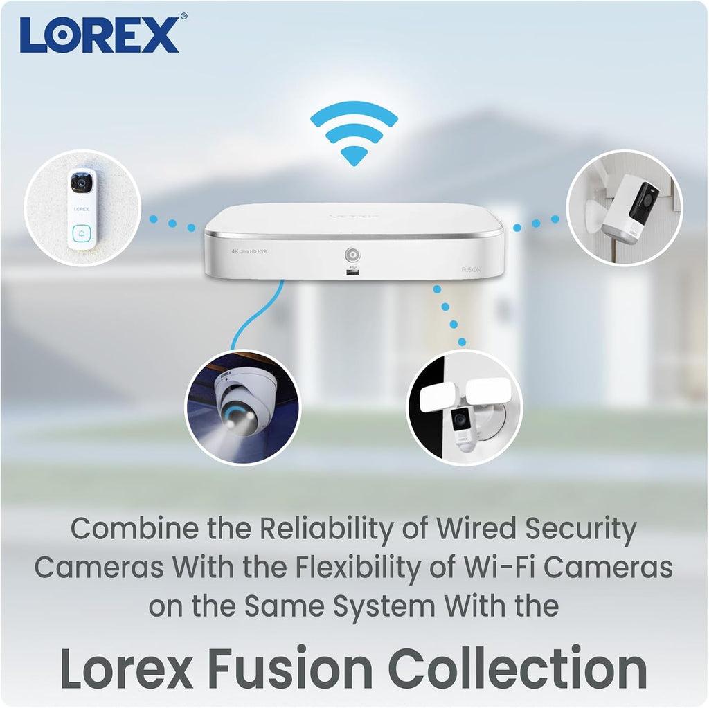 Lorex Fusion 4K Security Camera System w/ 2TB NVR - 8 Channel PoE Wired Home Security System w/ 4 Metal Cameras - Motion Detection, Two-Way Audio, Color Night Vision, Weatherproof Surveillance