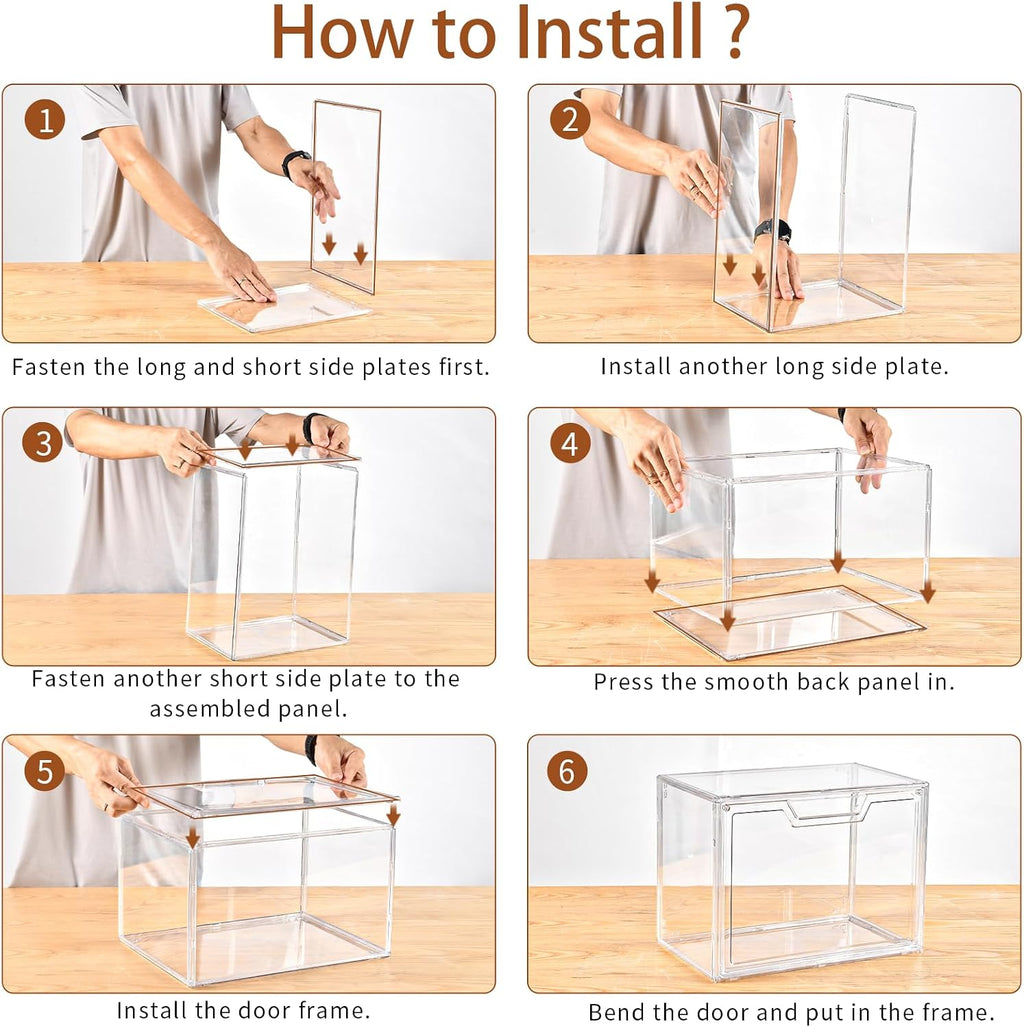 Freebat Stackable Storage Organizers, Clear Acrylic Display Case, 9-Pack Acrylic Boxes with Lids, Clear Storage Containers Storage for Handbags, Collectibles & Figures