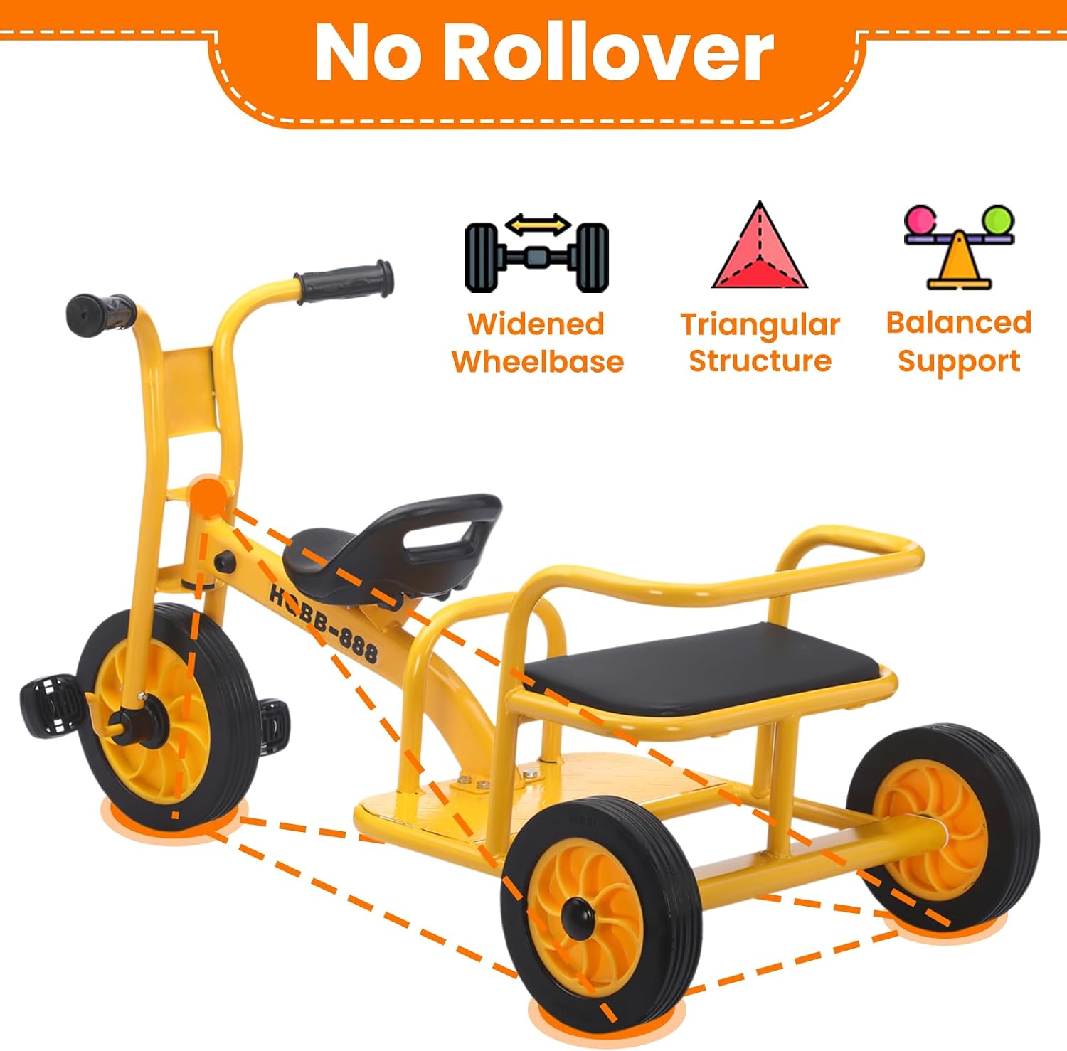 Kids Tricycle for Ages 2-8, Kids Trike Bike with Adjustable Seat, Airless Rubber Tires and Rear Padded Seat, Preschool Daycare Tandem Tricycle, Gift for Boys and Girls