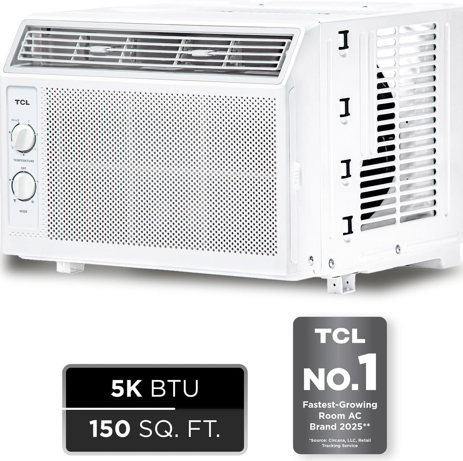 TCL 5000 BTU Window Air Conditioner, Compact Energy Efficient AC Unit with Fan & Reusable Filter for Bedroom, Living Room, Garage, Other Rooms Up To 150 Sq. Ft.