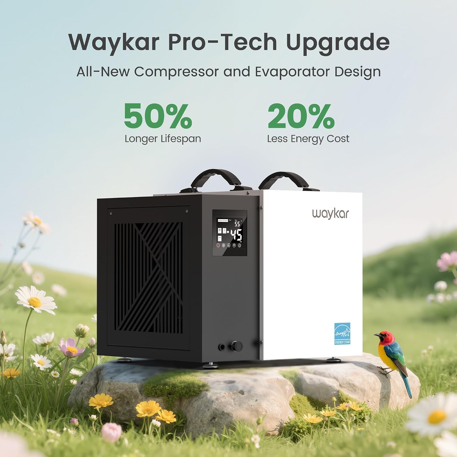 Waykar 70 Pint Energy Star Crawl Space Dehumidifier with Pump & Drain Hose for Basements, Commercial & Water Damage Spaces up to 5000 Sq. Ft., Compact, Strong Dehumidification, 5-Year Quality Coverage