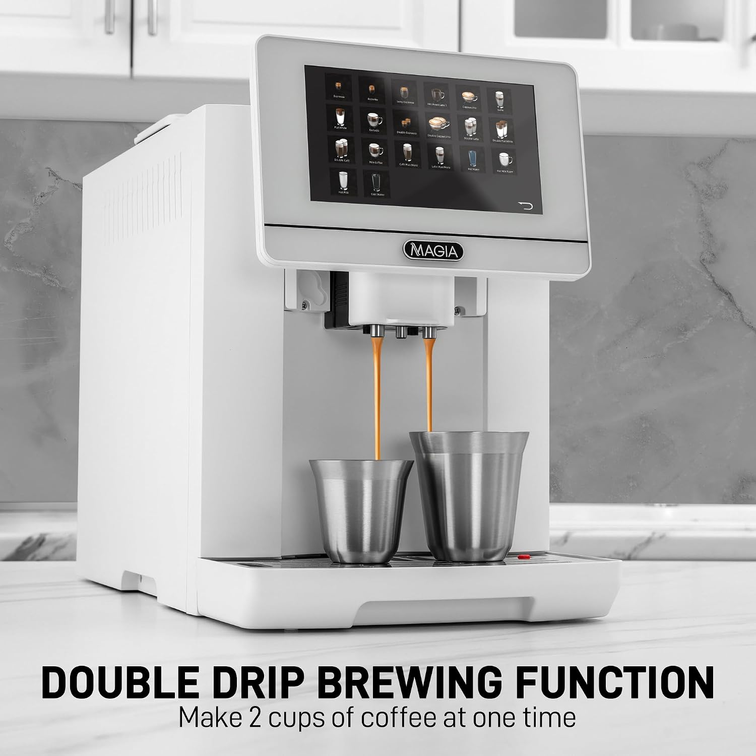 Zulay Magia Super Automatic Espresso Maker Machine with Grinder - 19 Fully Customizable Coffee Options, Auto Cleaning, Milk Foam System - for Latte, Cappuccino - Ultra LUX - White (13.7x17.7x9.4)