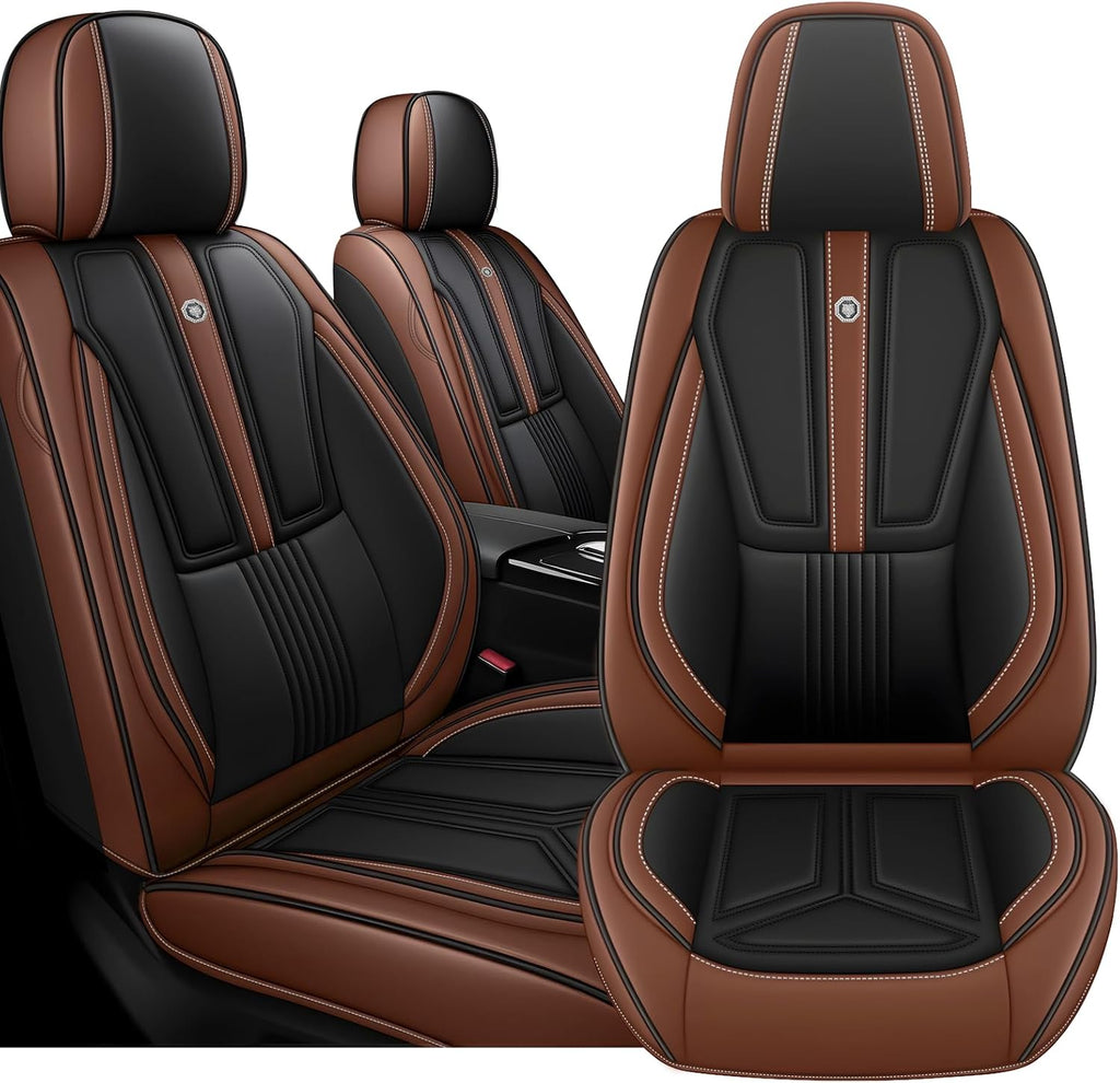 Arazi Front Seat Covers for Toyota Prius 2001-2025, Nappa Leather Seat Cover Full Coverage Waterproof Car Seat Protector (Black&Brown,2 Seats Standard)