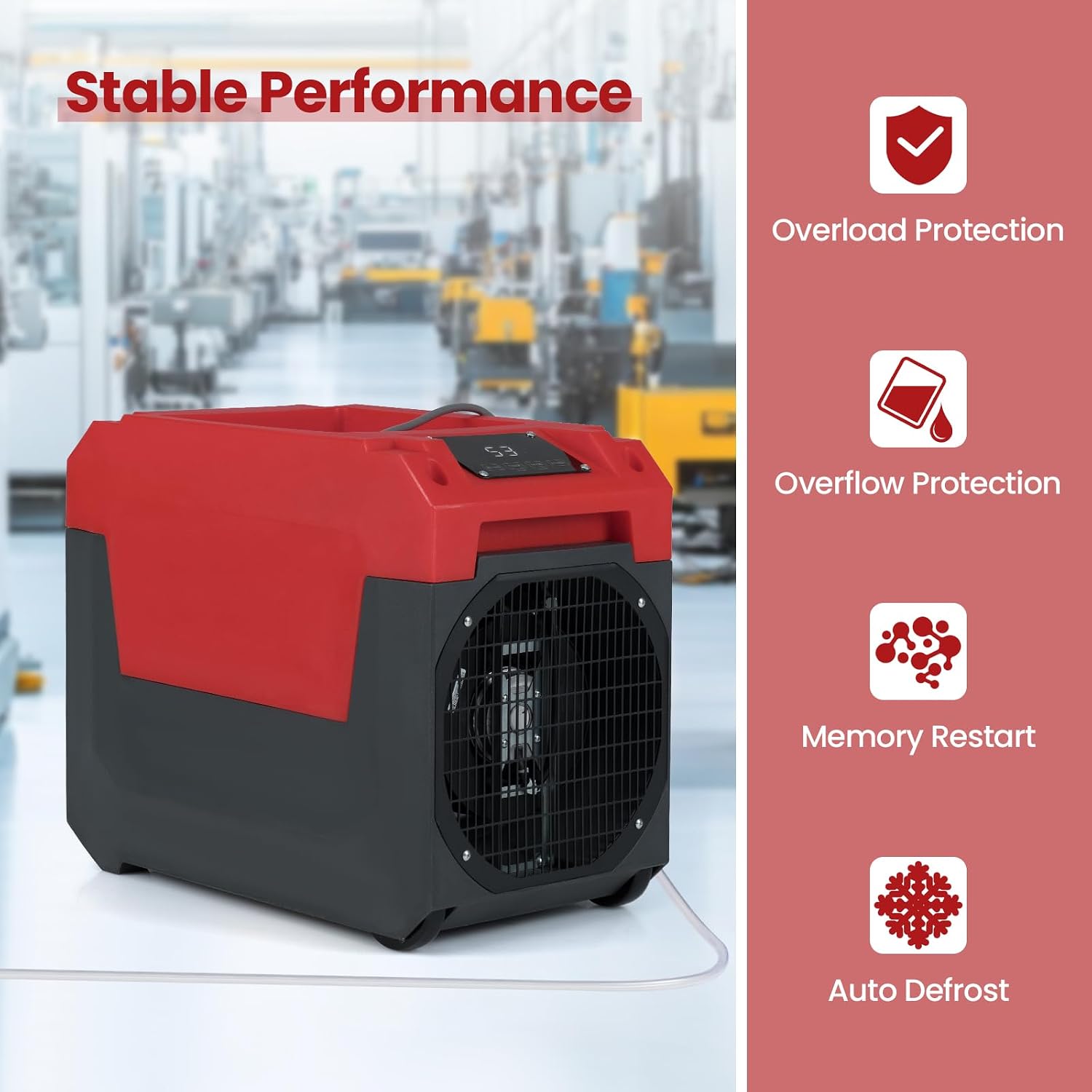 COSTWAY 140 Pints Commercial Dehumidifier with Pump, Portable Industrial Dehumidifier with Drain Hose for Basements, Job Sites, Water Damage Restoration, Large Spaces up to 1800 Sq.Ft (Red)