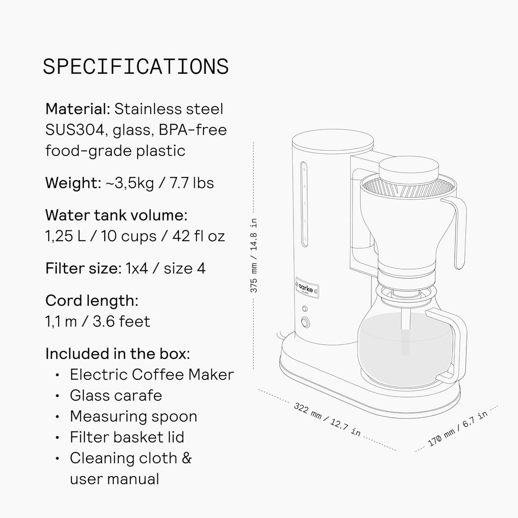 aarke Coffee Maker - Electric Drip Brewer with Automatic Drip-Stop, Glass Carafe, Brews Full Pot in Under 6 Minutes, SCA certified, Matte Black