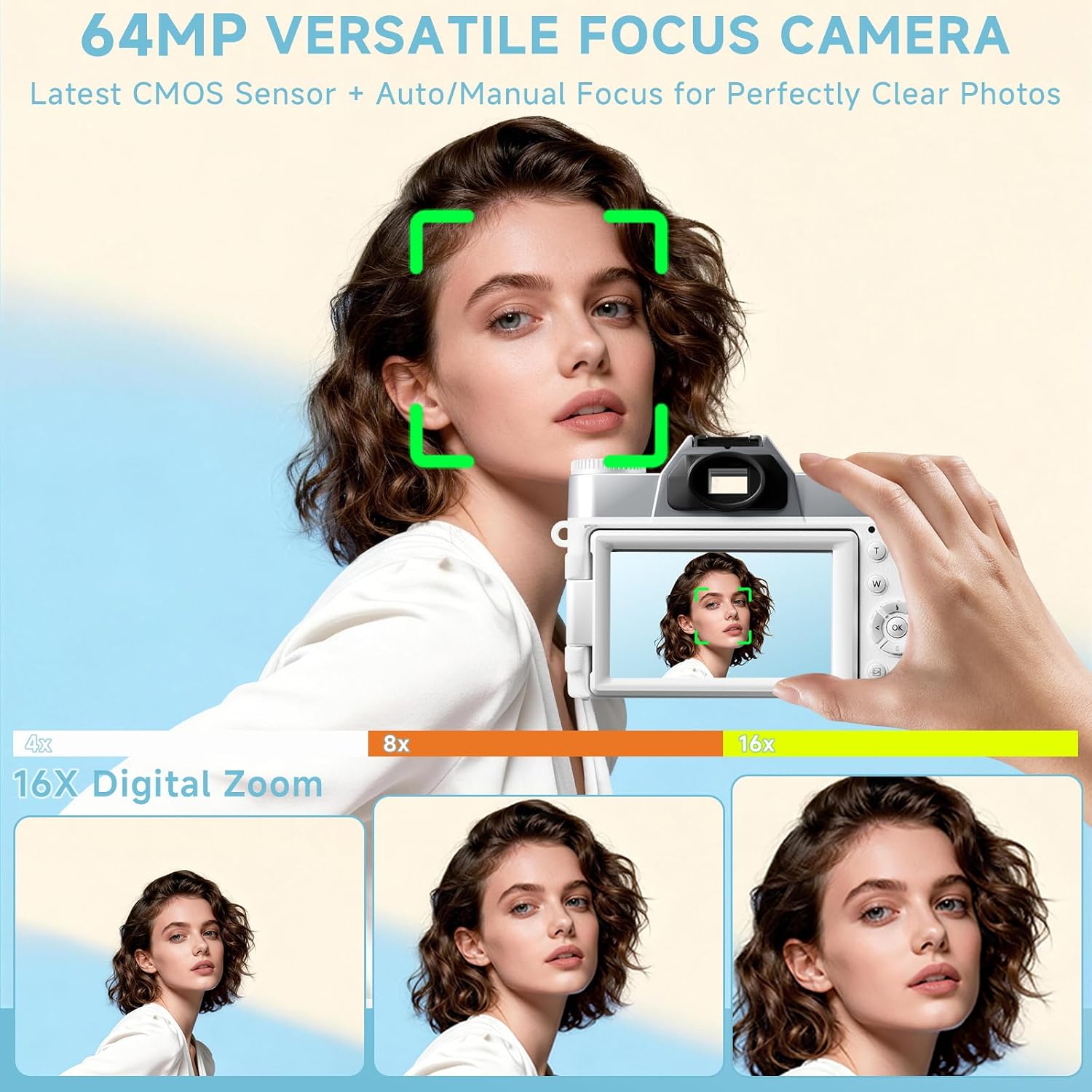 6K Digital Camera for Photography Autofocus, 2026 Upgraded WiFi Vlogging Camera for YouTube with 3' 180° Flip Screen 16X Zoom, 64GB SD Card & 2 Batteries Compact Travel Camera for Beginners Teens