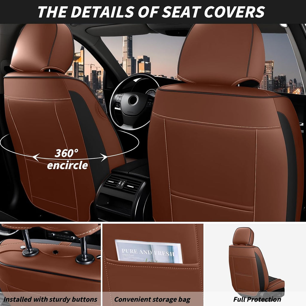 Arazi Car Seat Covers Full Set for Toyota Prius 2001-2025, Nappa Leather Seat Cover Full Coverage Waterproof Seat Protector (Black&Brown,5 Seats Luxury)