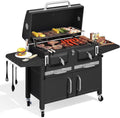 MELLCOM Charcoal Grills, 36 In Large BBQ Grill with Storage Cabinet, 620 Sq.In Oversized BBQ Area, Individual Lifting Charcoal Trays, Foldable Side Tables and Thermometer for Patio, Outdoor, Balcony