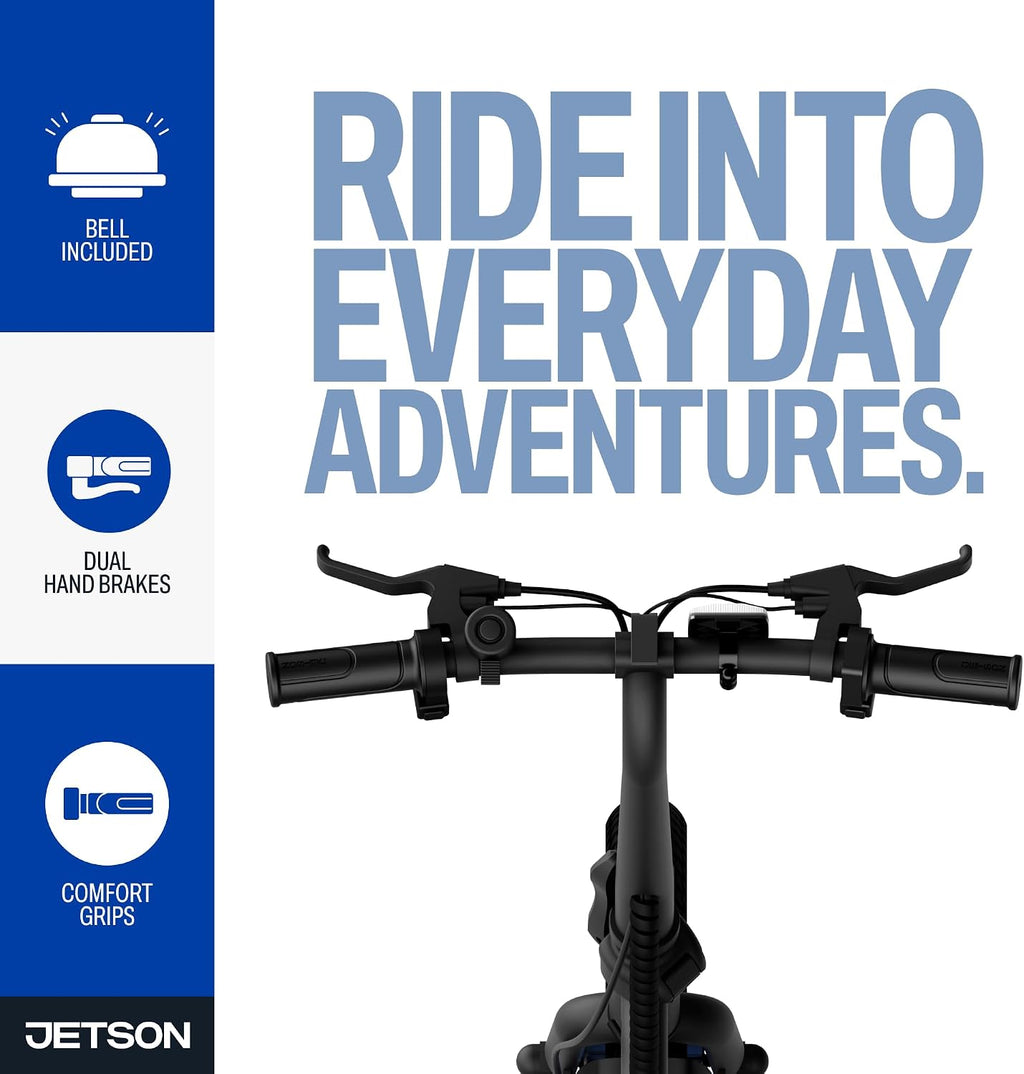 Jetson Bolt Electric Bike, Foot Pegs, Easy-Folding, Built-in Carrying Handle, Twist Throttle, Cruise Control, Up to 15.5 MPH, Range Up to 15 Miles, Ages 13+
