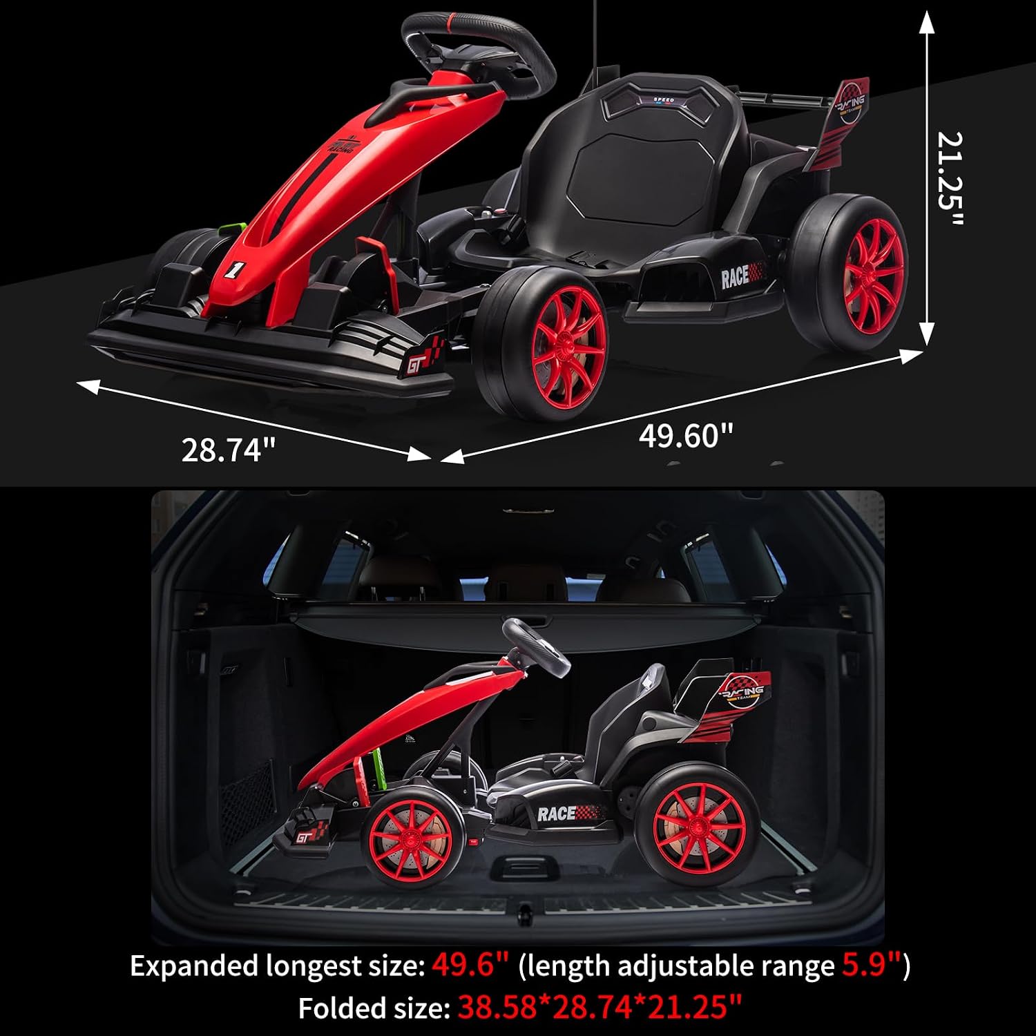GarveeLife 24V Electric Drift Kart for Kids, Ride Car with Adjustable Seat & 8.5MPH Speed, EVA Silent Wheels, Parent-Safety Certified Ride-On Toy