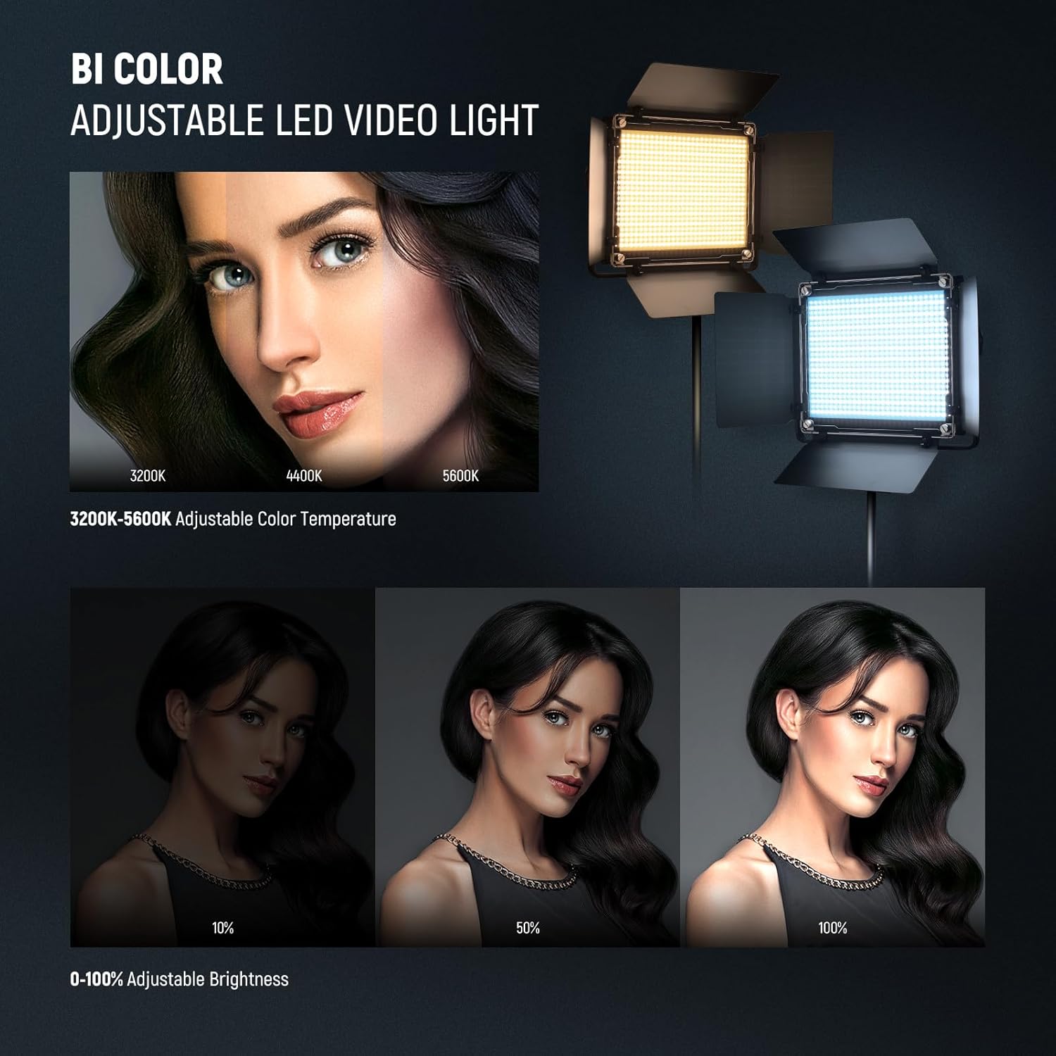 NEEWER Bi Color LED Studio Light with Tripod Stand Barndoors, Video Panel Key Lighting for Video Recording Streaming Photoshoot Photography, 660 LEDs 3200K-5600K 3300lx/1m Dimmable CRI96+, NL660