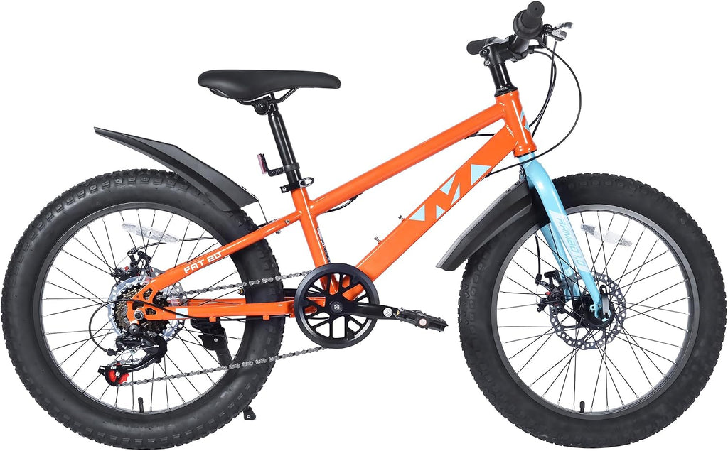 WEEROCK Kid Bike 20/24 Inch Kids MTB Child Mountain Bicycle with 7 Speeds, Steel Frame,20/24 * 3.0 Inch Fat Tires for 5+ Years Old Boys, Girls, Children,Students, Junior, Multip Color