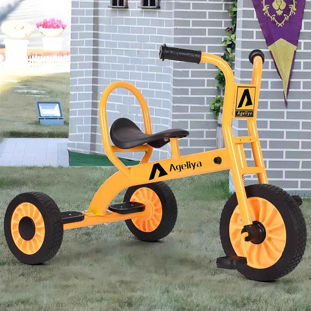 Kids Tricycle for Preschool Ages 3+, Ideal Outdoor Playground & Daycare Yard Trike, Durable Metal Pedal Trike, Sturdy Carbon Steel Frame, Solid Rubber Wheels, for Boys and Girls