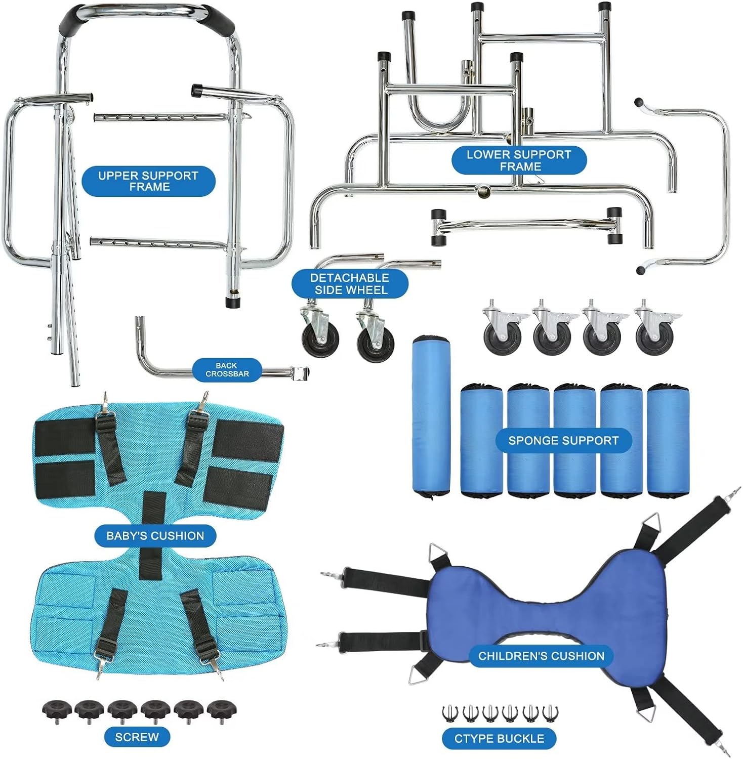 6-Wheels Walkers Disabled Children Cerebral Palsy Disabled Kids Walker, Upgrade Double Cushion Auxiliary Equipment Rehabilitation Standing Walking Aid for Lower Limb Training and Assis