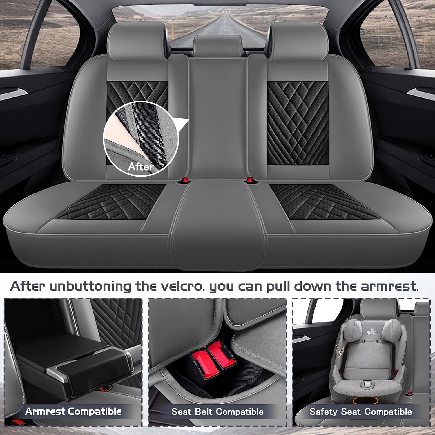 Car Seat Covers for Ford Ranger 2000-2026, Waterproof Nappa Leather Full Set Seat Cover with Headrests, Anti-Slip and Comfortable Automotive Seat Protector&Accessories(Gray Black)