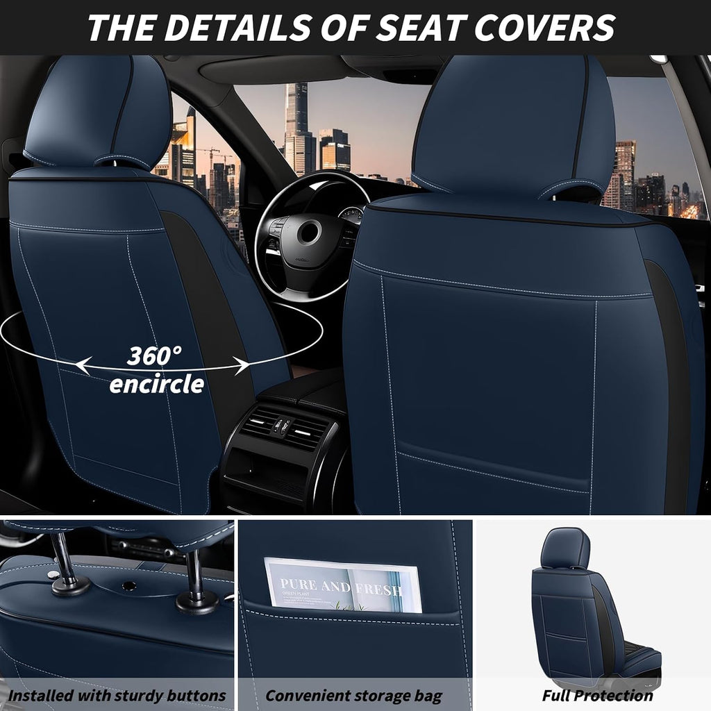 Arazi Car Seat Covers Full Set for Toyota Prius 2001-2025, Nappa Leather Seat Cover Full Coverage Waterproof Seat Protector (Black&Blue,5 Seats Standard)